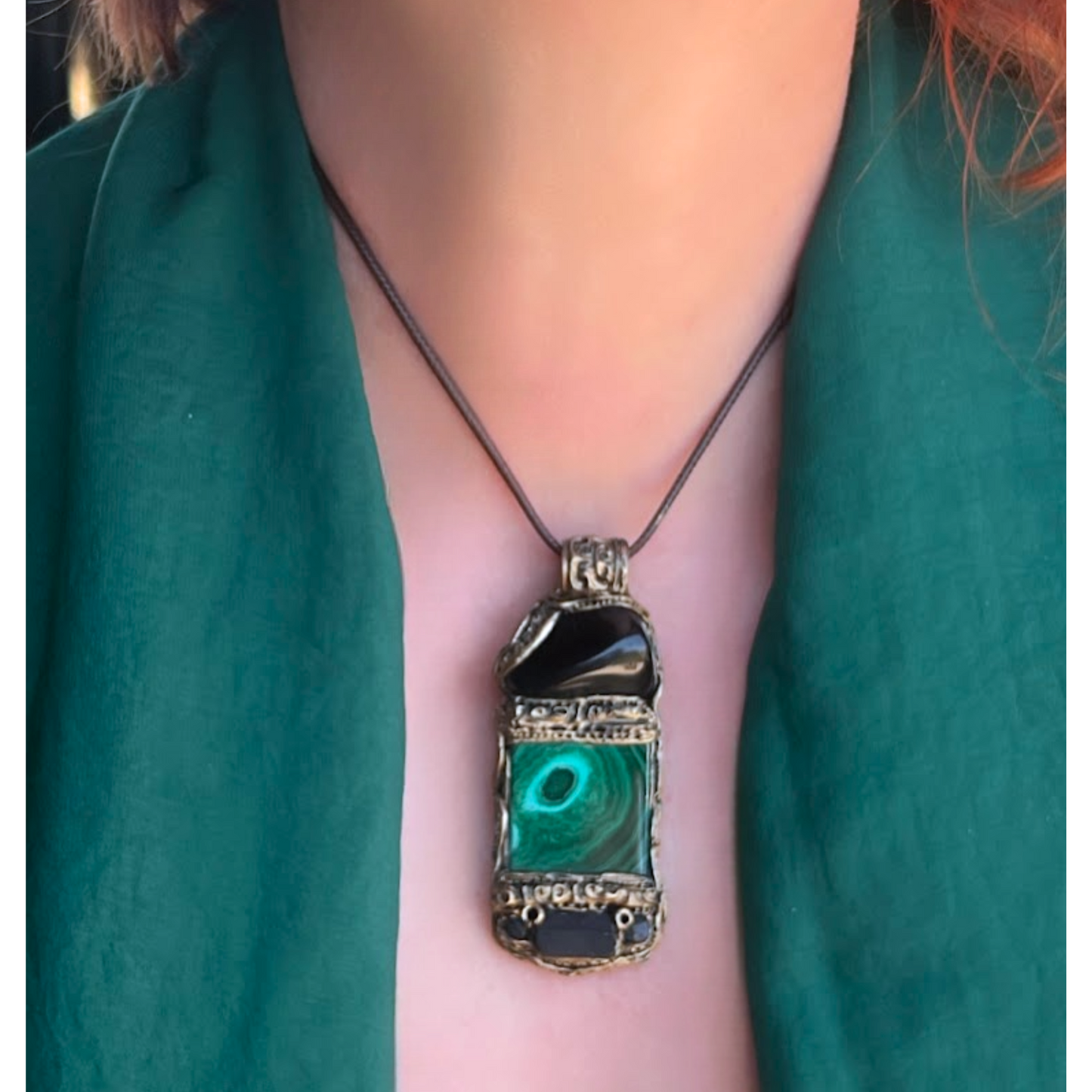 Malachite Black Tourmaline Obsidian Necklace for Empath Protection