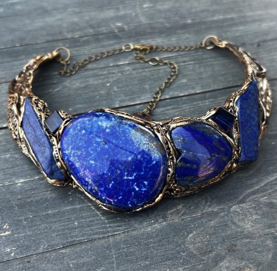 Chunky choker Lapis Lazuli collar, blue stone necklace