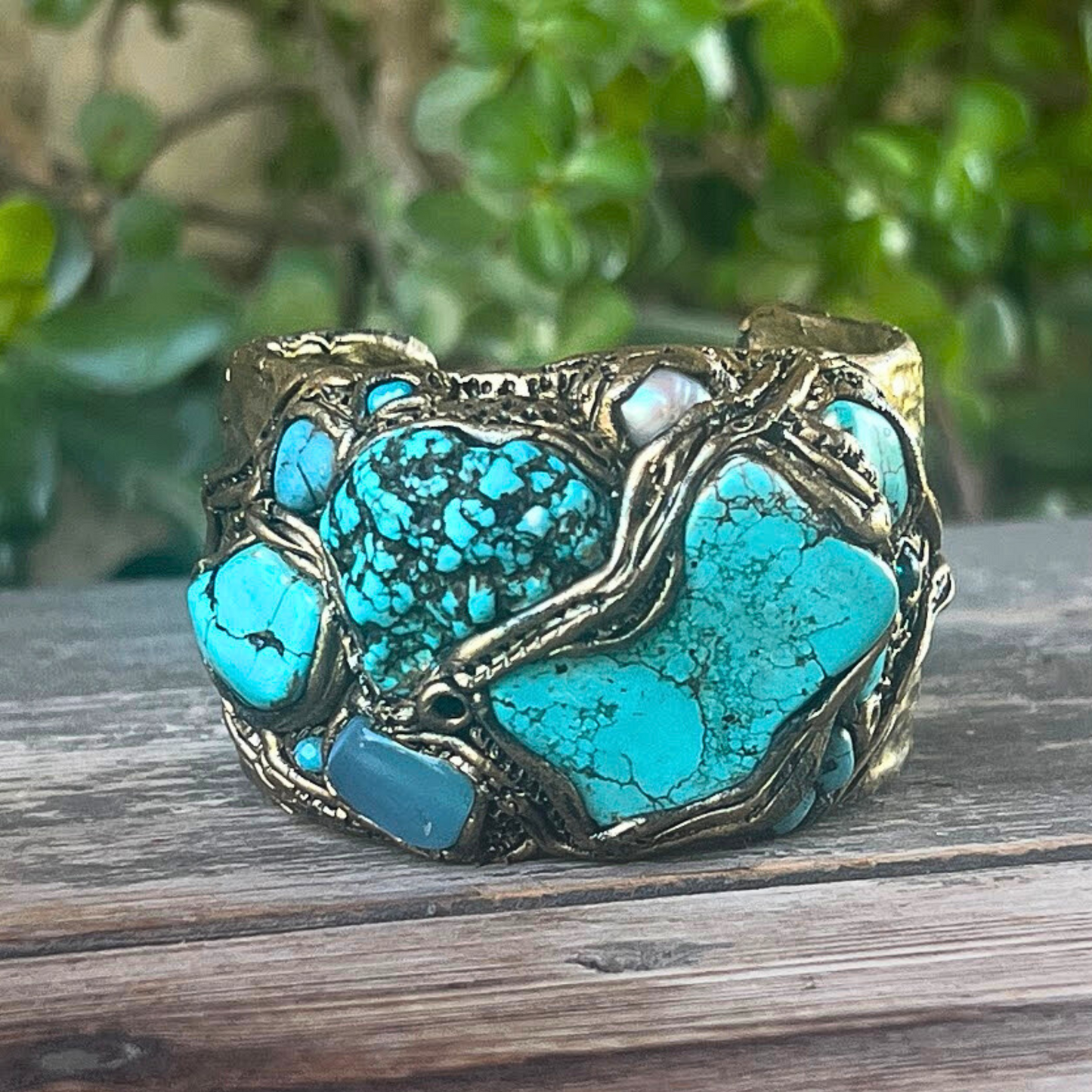 Turquoise bracelet, gemstone Boho cuff