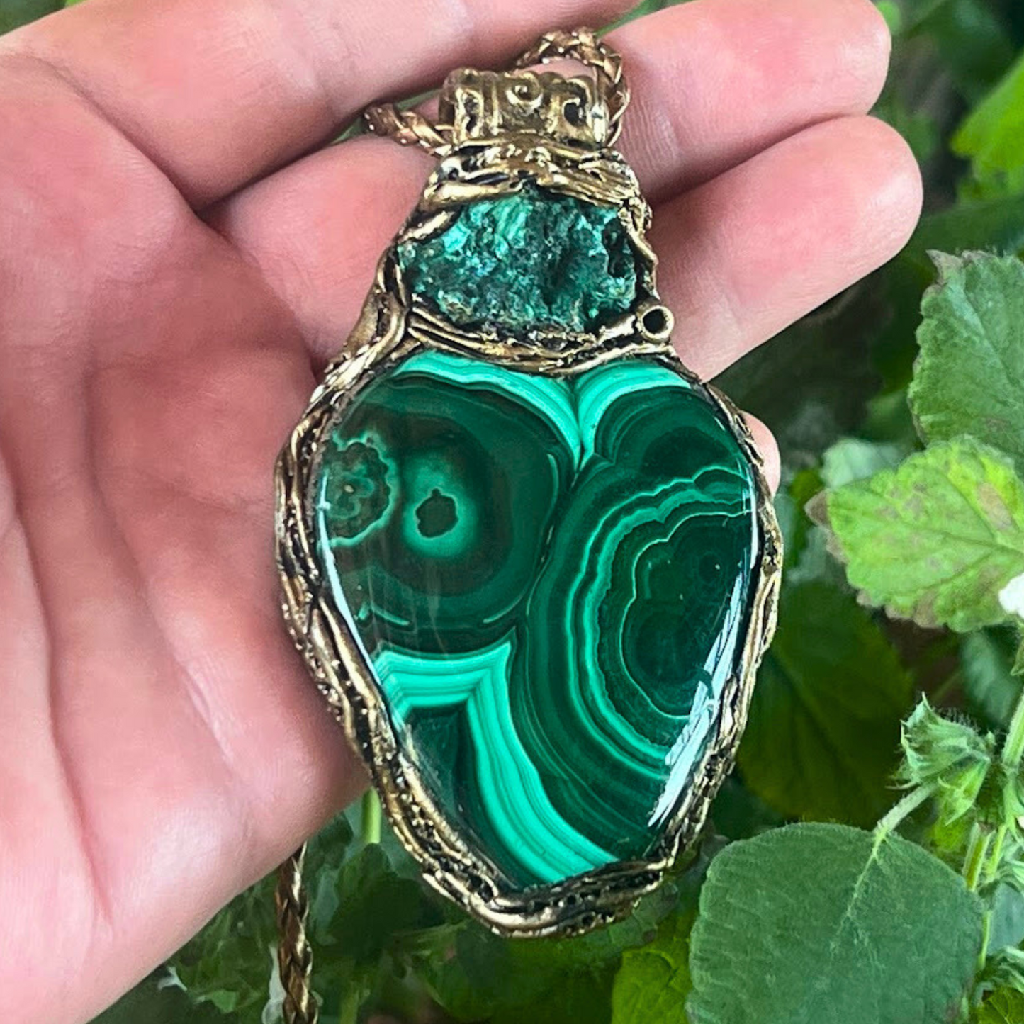Malachite Raw Crystal Green Necklace - Protection Amulet - Unique Birthday Gift for Her