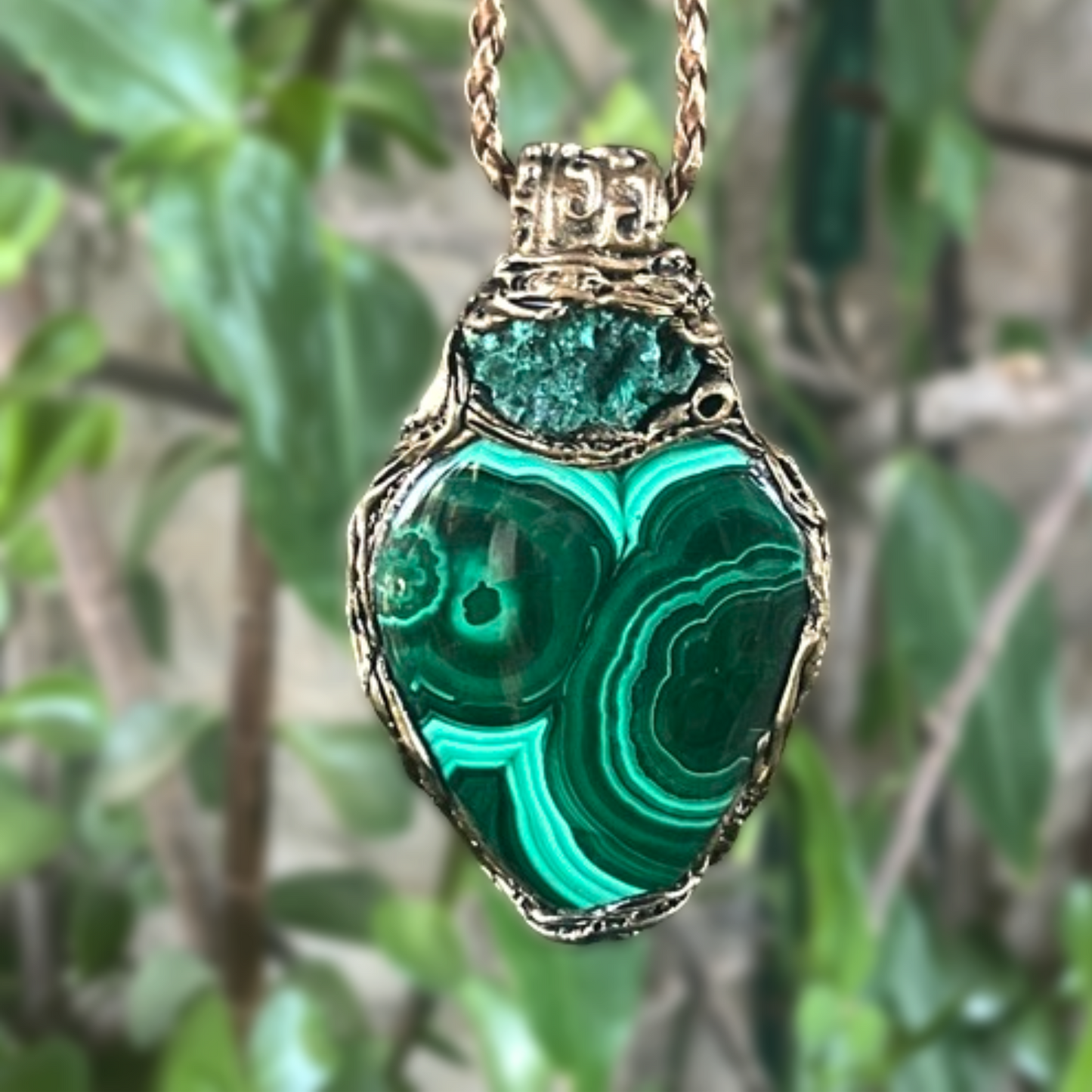 Malachite Raw Crystal Green Necklace - Protection Amulet - Unique Birthday Gift for Her