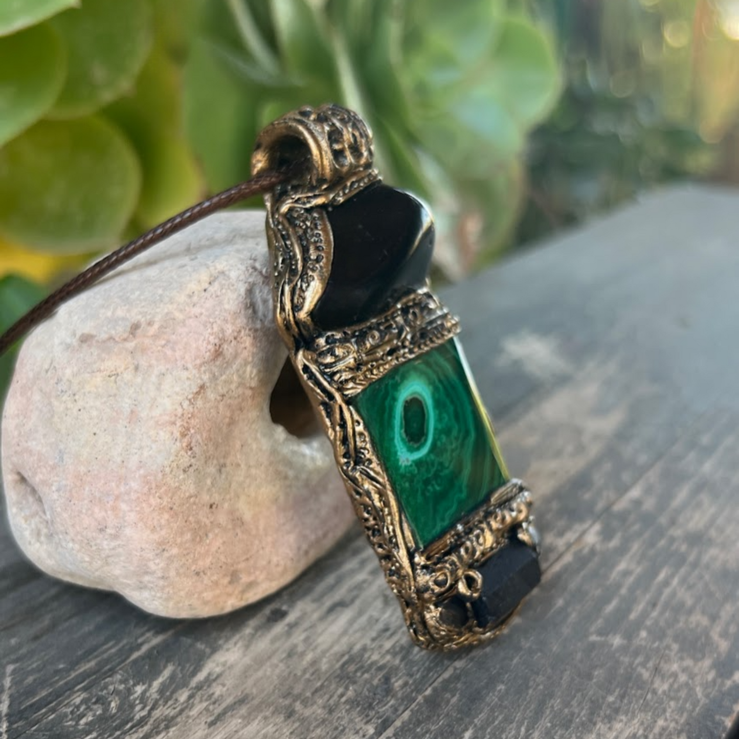 Malachite Black Tourmaline Obsidian Necklace for Empath Protection