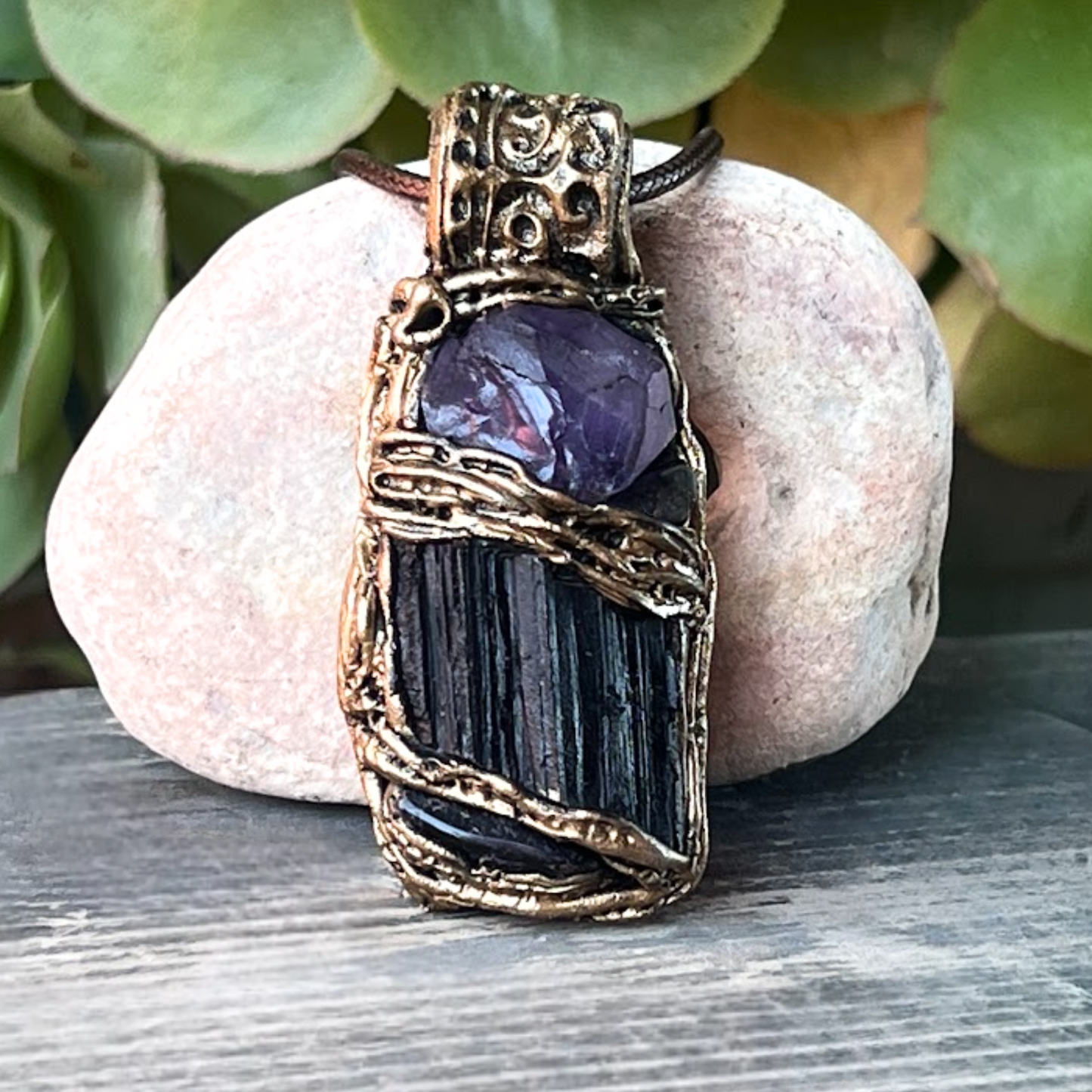 Empath Protection Amulet with Black Tourmaline & Amethyst Necklace - Spiritual Jewelry Gift