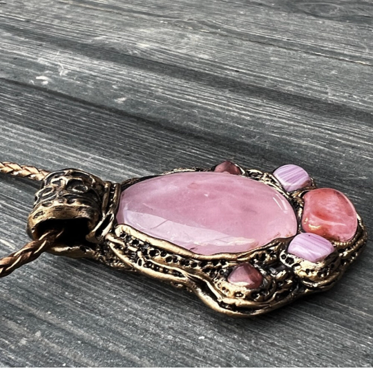Rose quartz pink stone amulet necklace