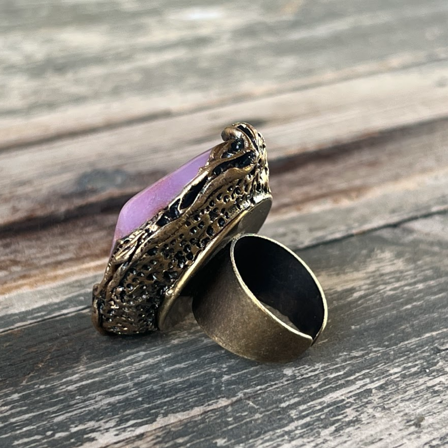 Chunky Agate & Cherry Quartz Pink Stone Ring with - Large Cocktail Statement Ring