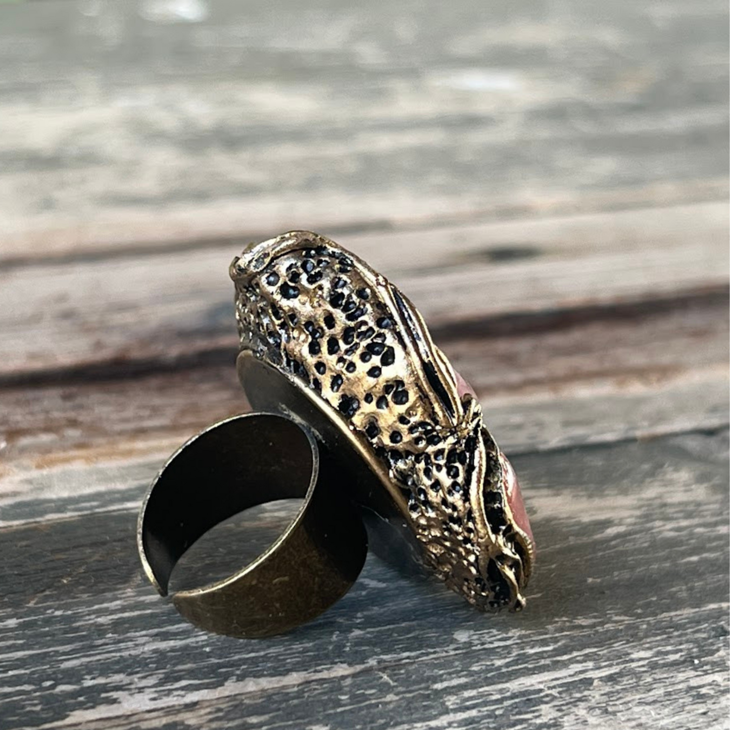 Chunky Agate & Cherry Quartz Pink Stone Ring with - Large Cocktail Statement Ring