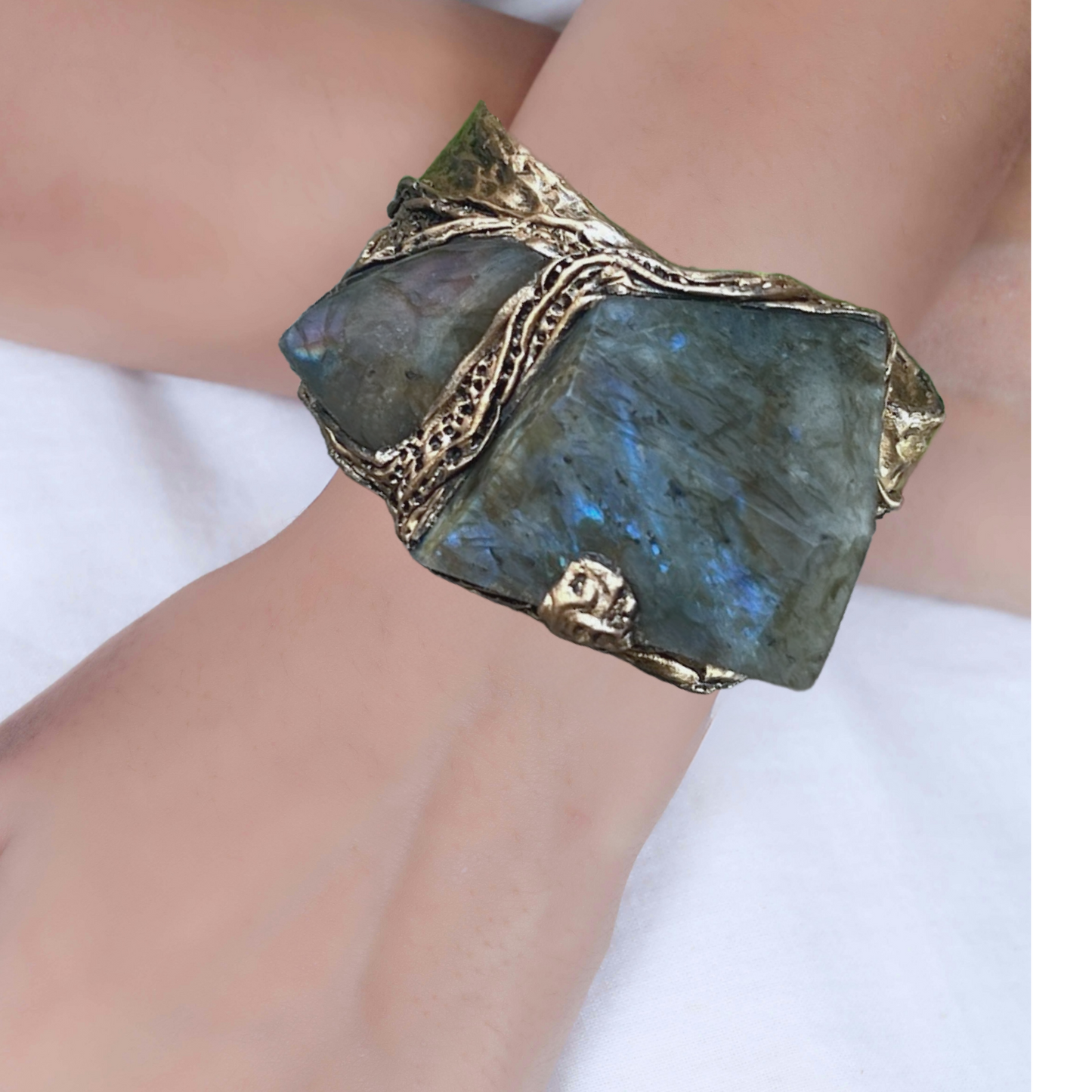 Chunky Labradorite Cuff Bracelet - Statement Gemstone Jewelry