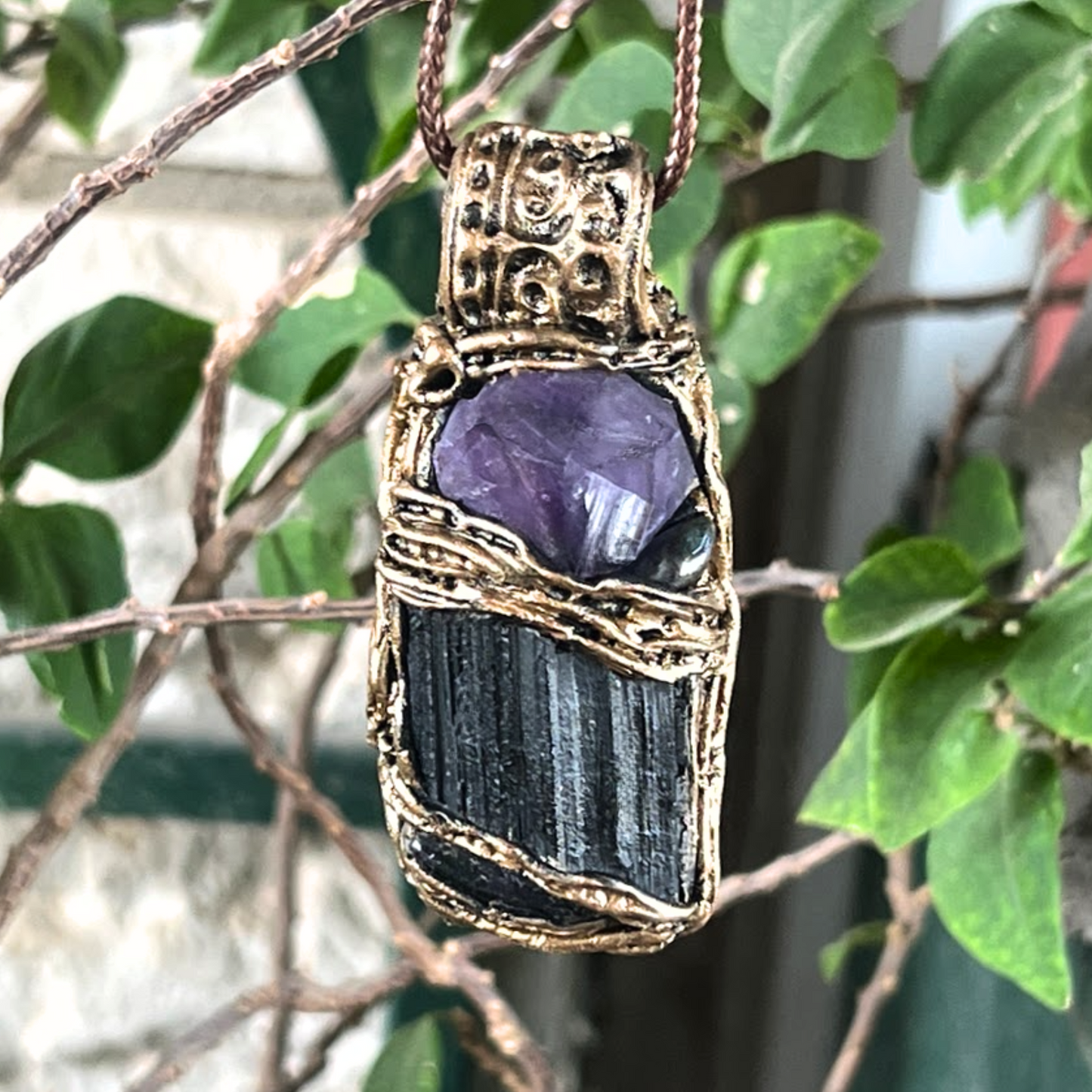 Empath Protection Amulet with Black Tourmaline & Amethyst Necklace - Spiritual Jewelry Gift