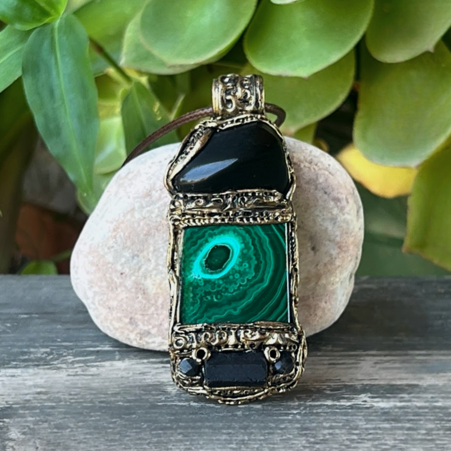 Malachite Black Tourmaline Obsidian Necklace for Empath Protection