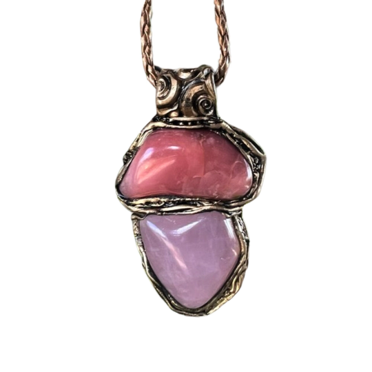 Rose Quartz Pendant Necklace with Peach Agate - Healing Crystal Jewelry