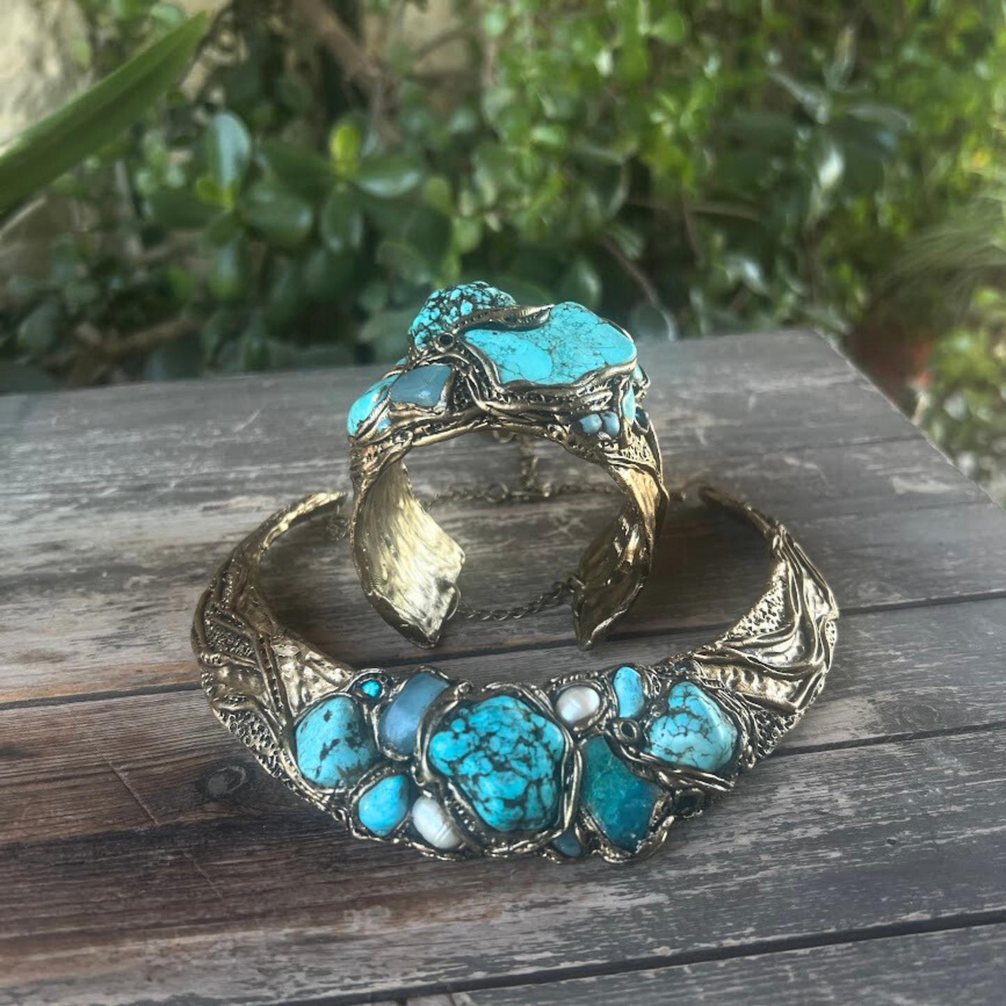 Turquoise bracelet, gemstone Boho cuff