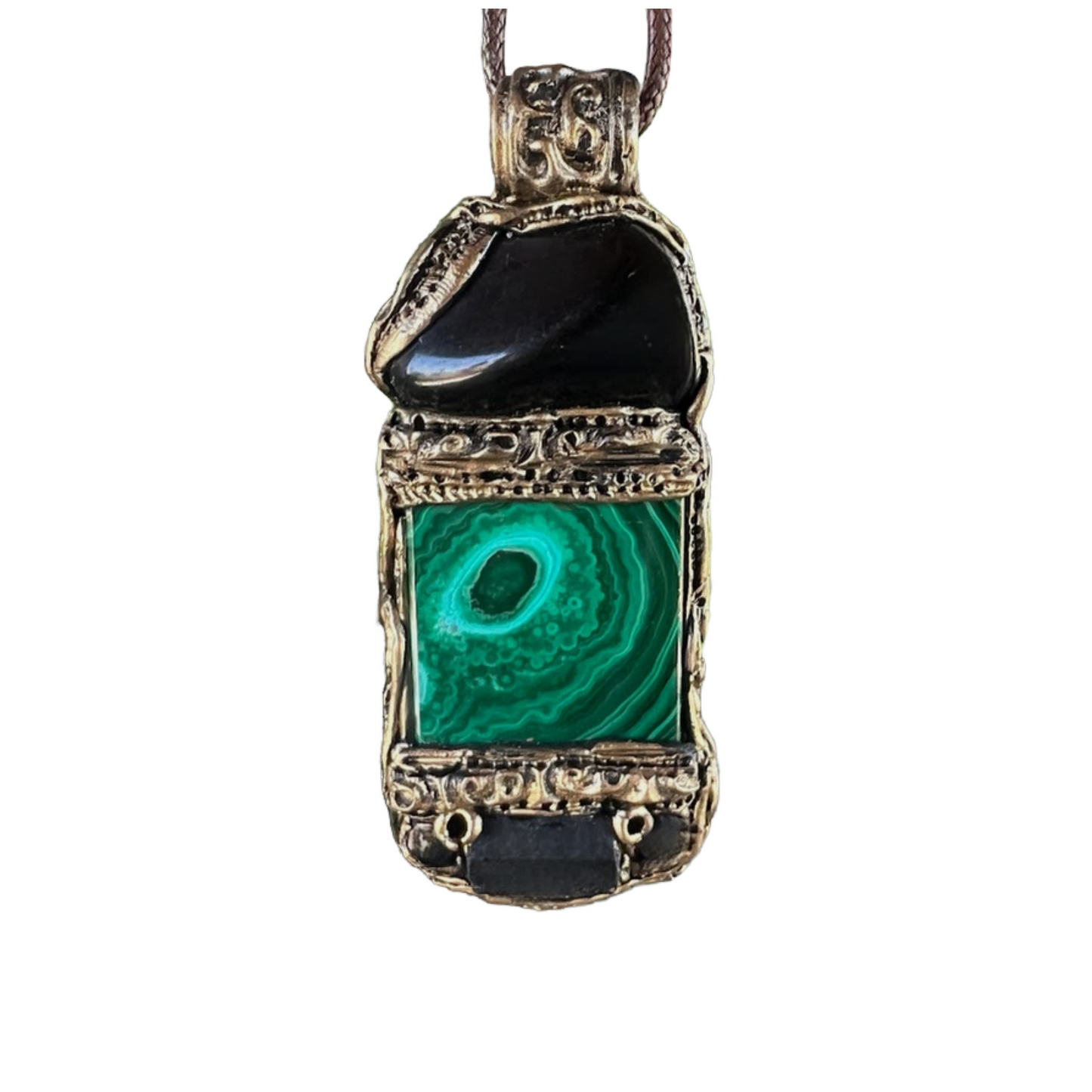 Malachite Black Tourmaline Obsidian Necklace for Empath Protection