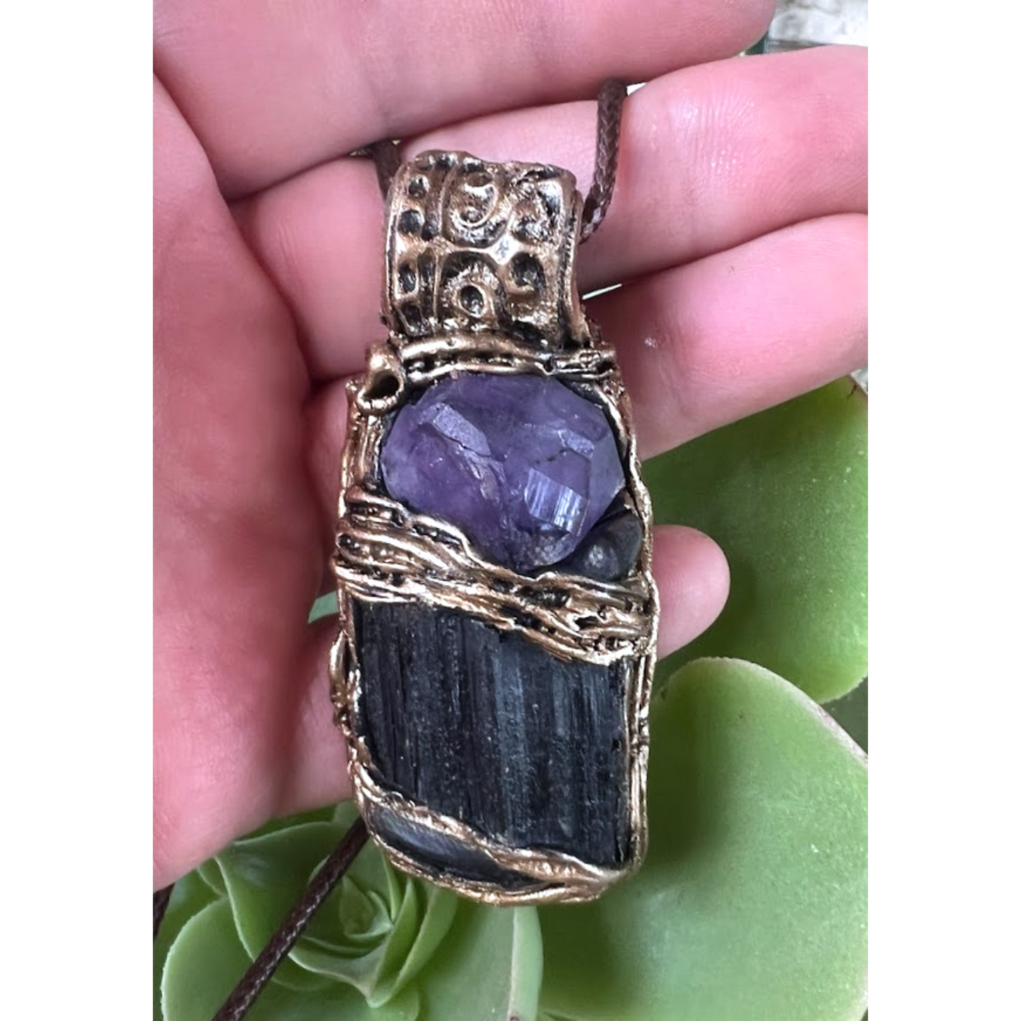 Empath Protection Amulet with Black Tourmaline & Amethyst Necklace - Spiritual Jewelry Gift