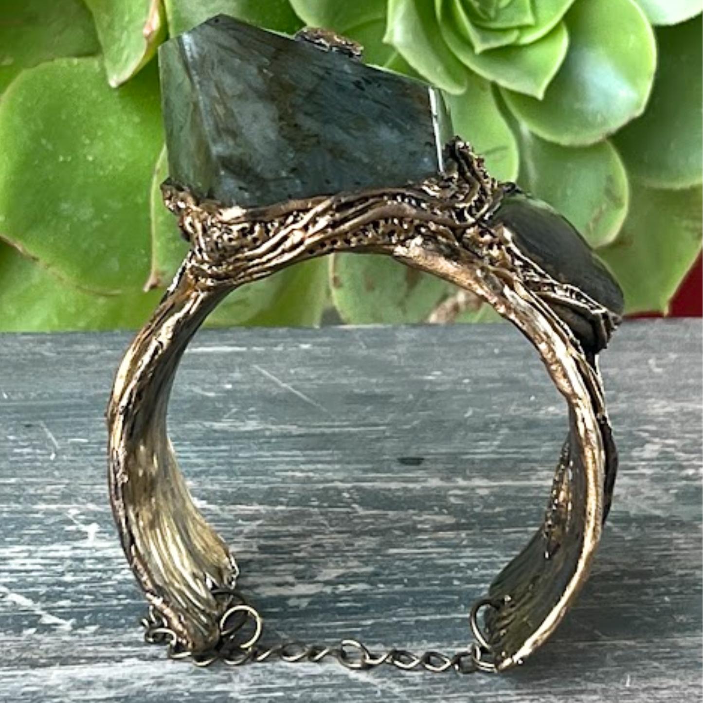 Chunky Labradorite Cuff Bracelet - Statement Gemstone Jewelry
