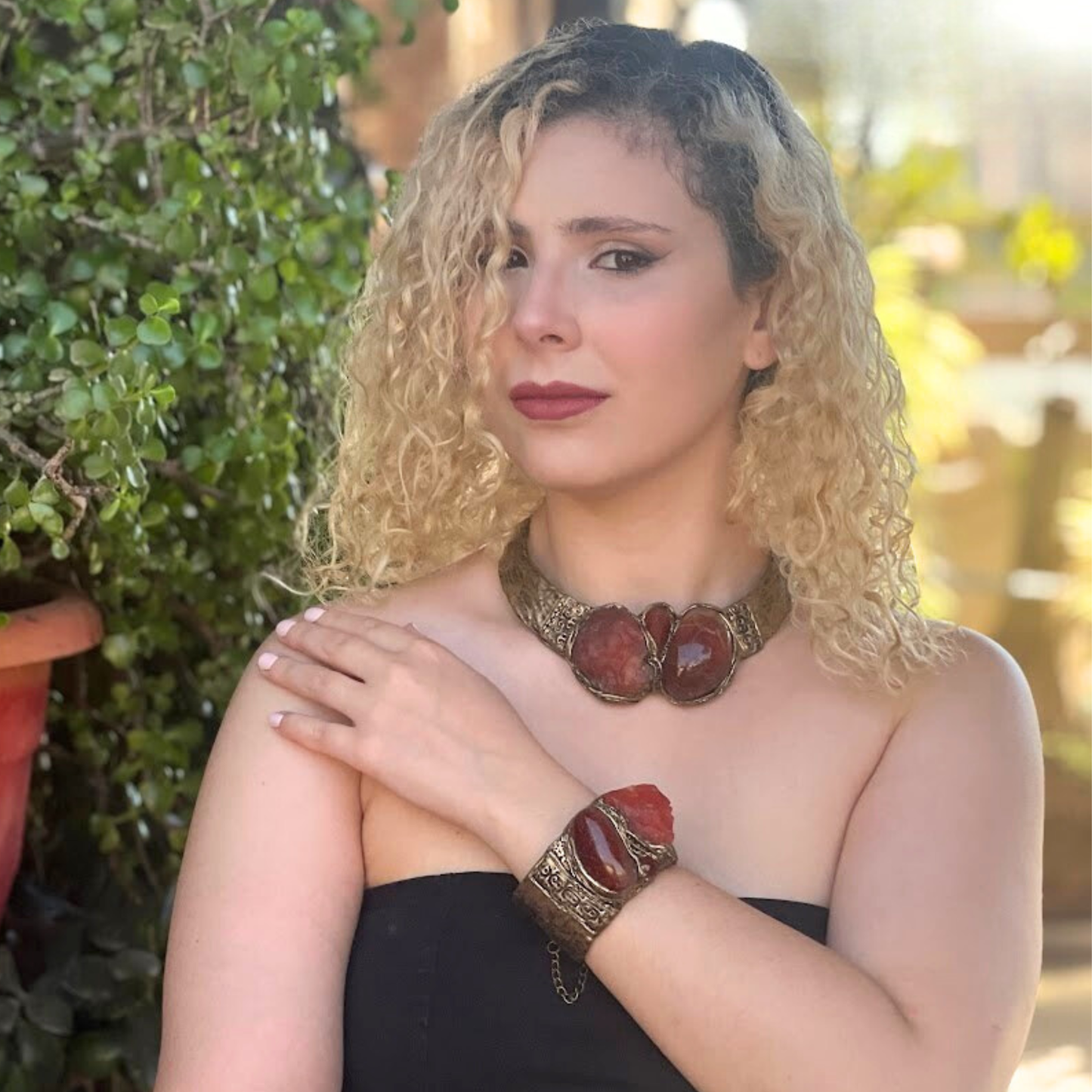 Carnelian Chunky Crystal Necklace - Bohemian Statement Jewelry Gift for Her