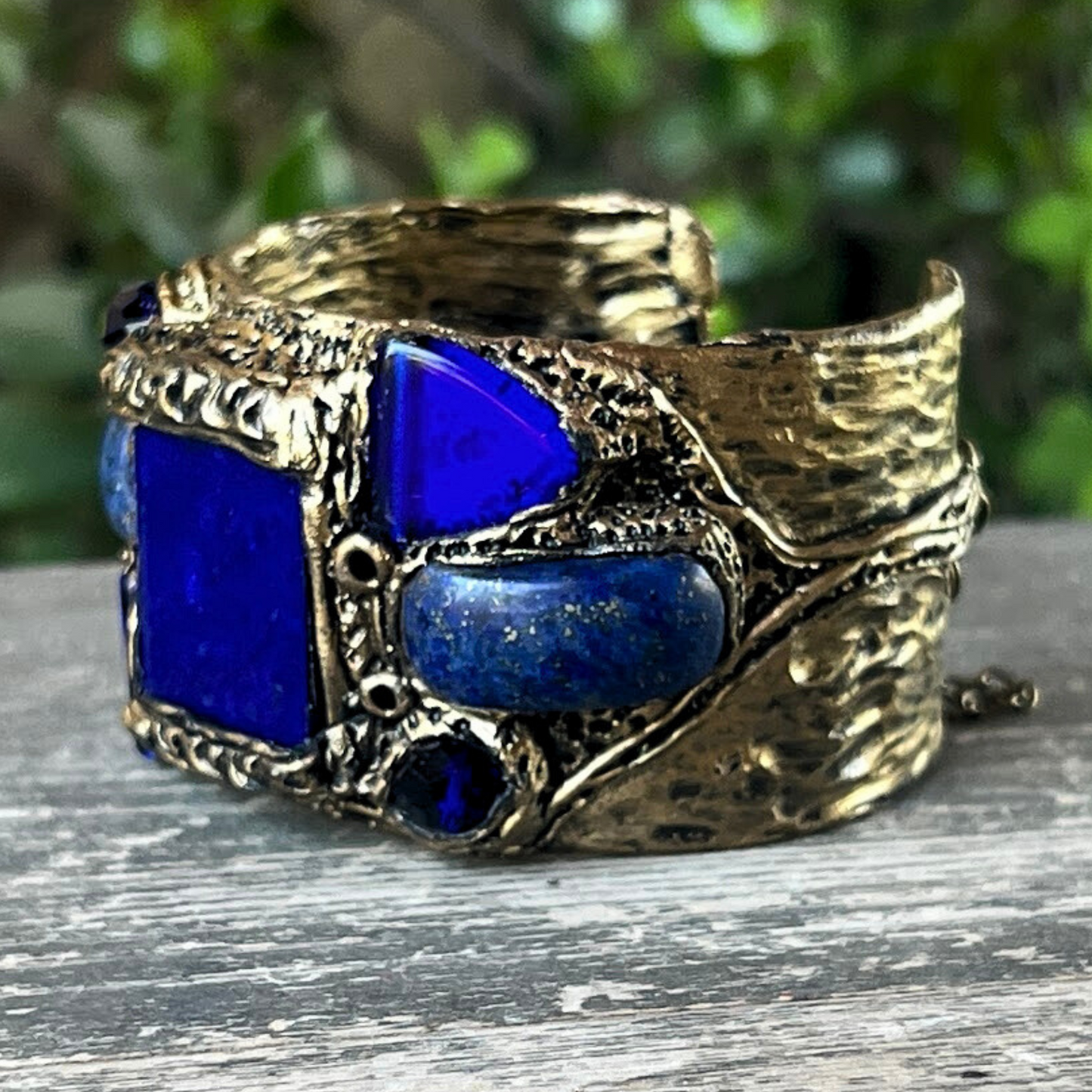 Boho Gemstone Lapis Lazuli Cuff Bracelet - Unique Statement Blue