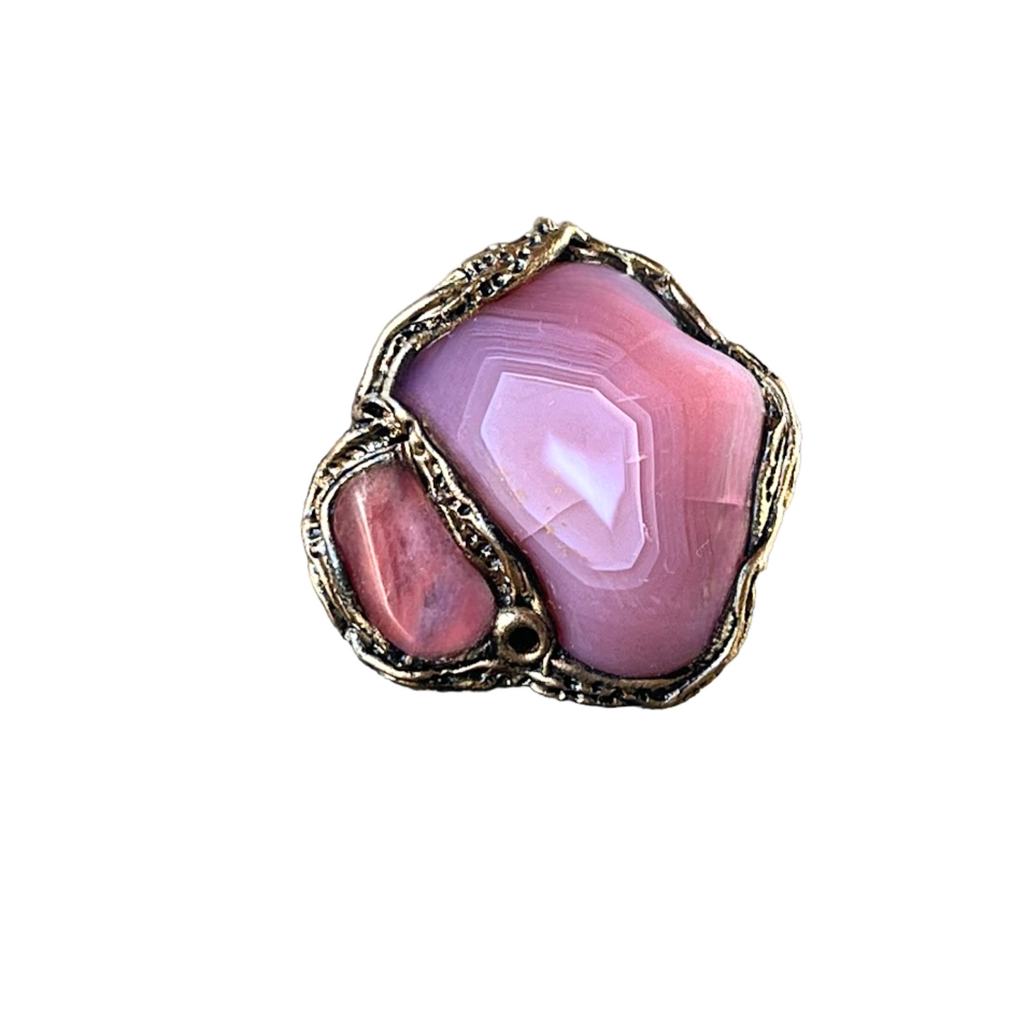 Chunky Agate & Cherry Quartz Pink Stone Ring with - Large Cocktail Statement Ring