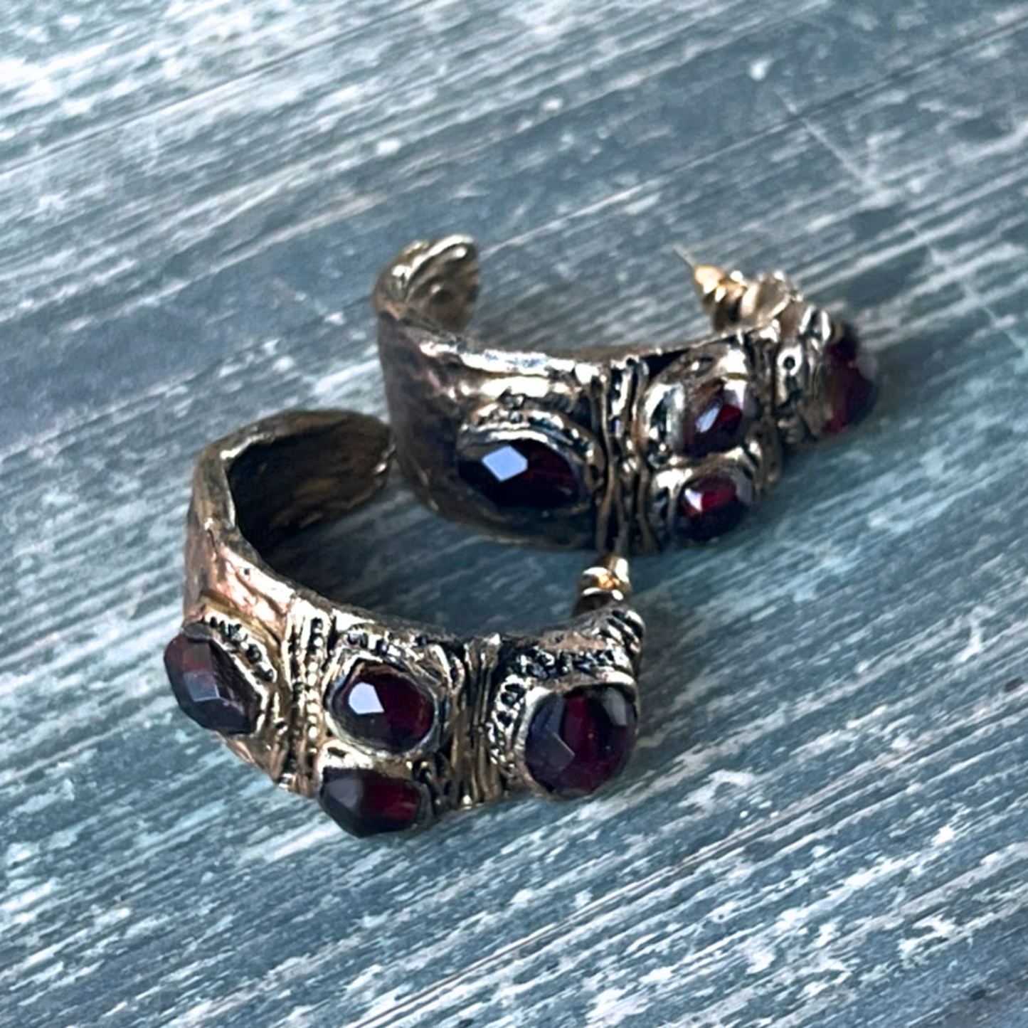 Chunky Garnet Hoop Earrings - Statement Crystal Jewelry