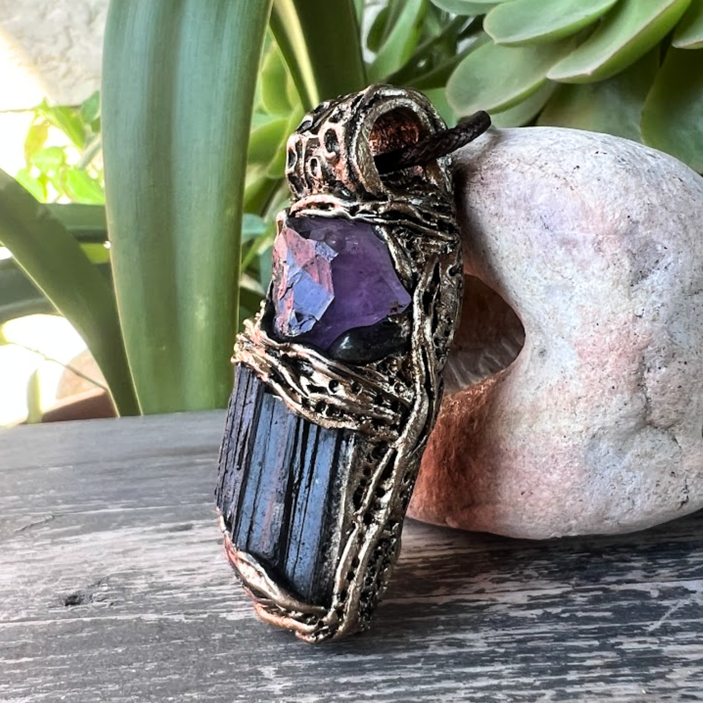 Empath Protection Amulet with Black Tourmaline & Amethyst Necklace - Spiritual Jewelry Gift