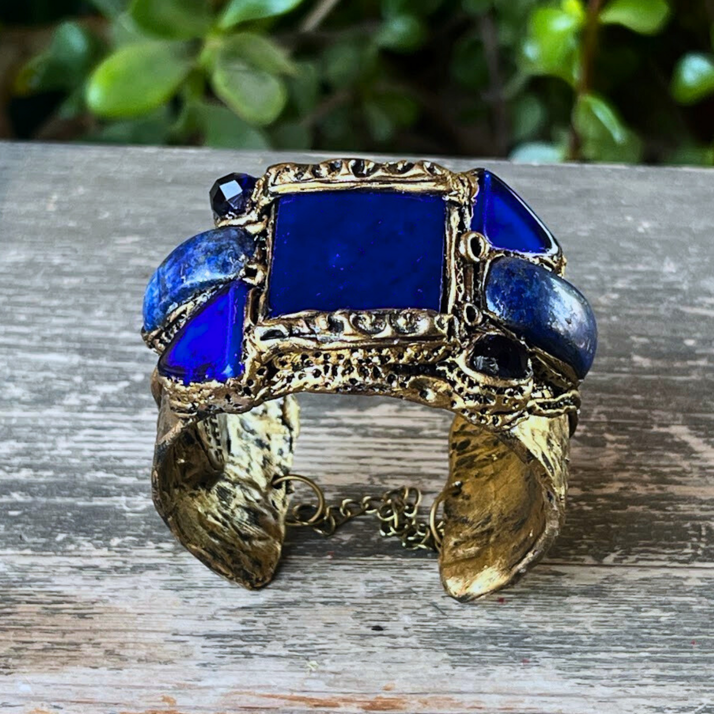 Boho Gemstone Lapis Lazuli Cuff Bracelet - Unique Statement Blue