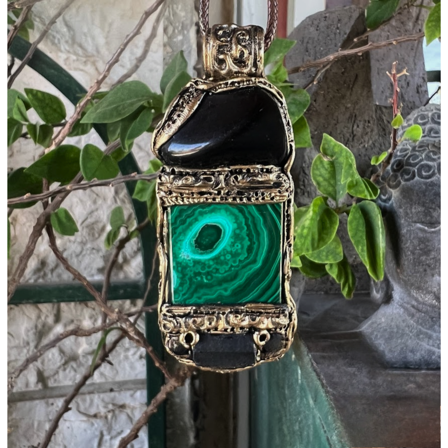 Malachite Black Tourmaline Obsidian Necklace for Empath Protection