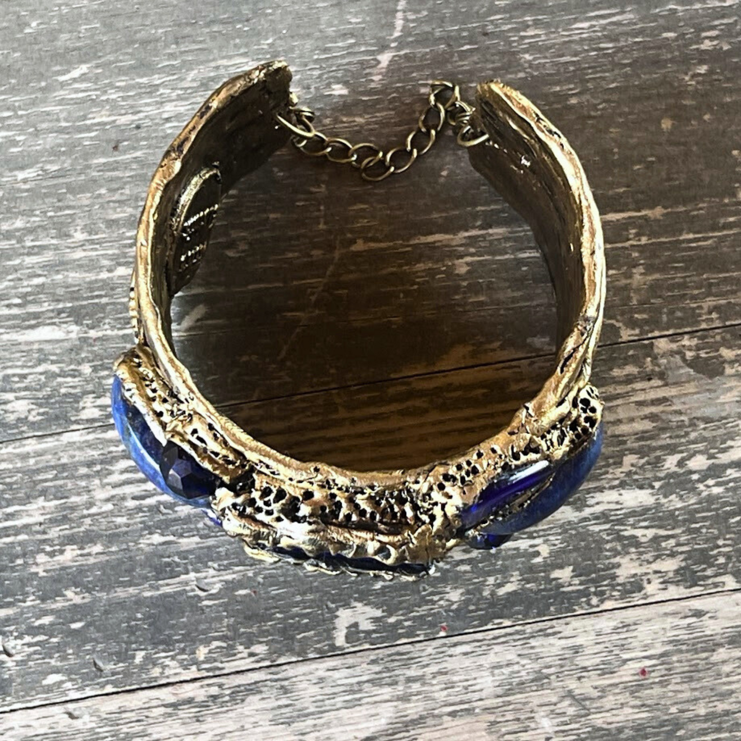Boho Gemstone Lapis Lazuli Cuff Bracelet - Unique Statement Blue