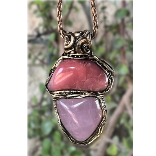 Rose Quartz Pendant Necklace with Peach Agate - Healing Crystal Jewelry