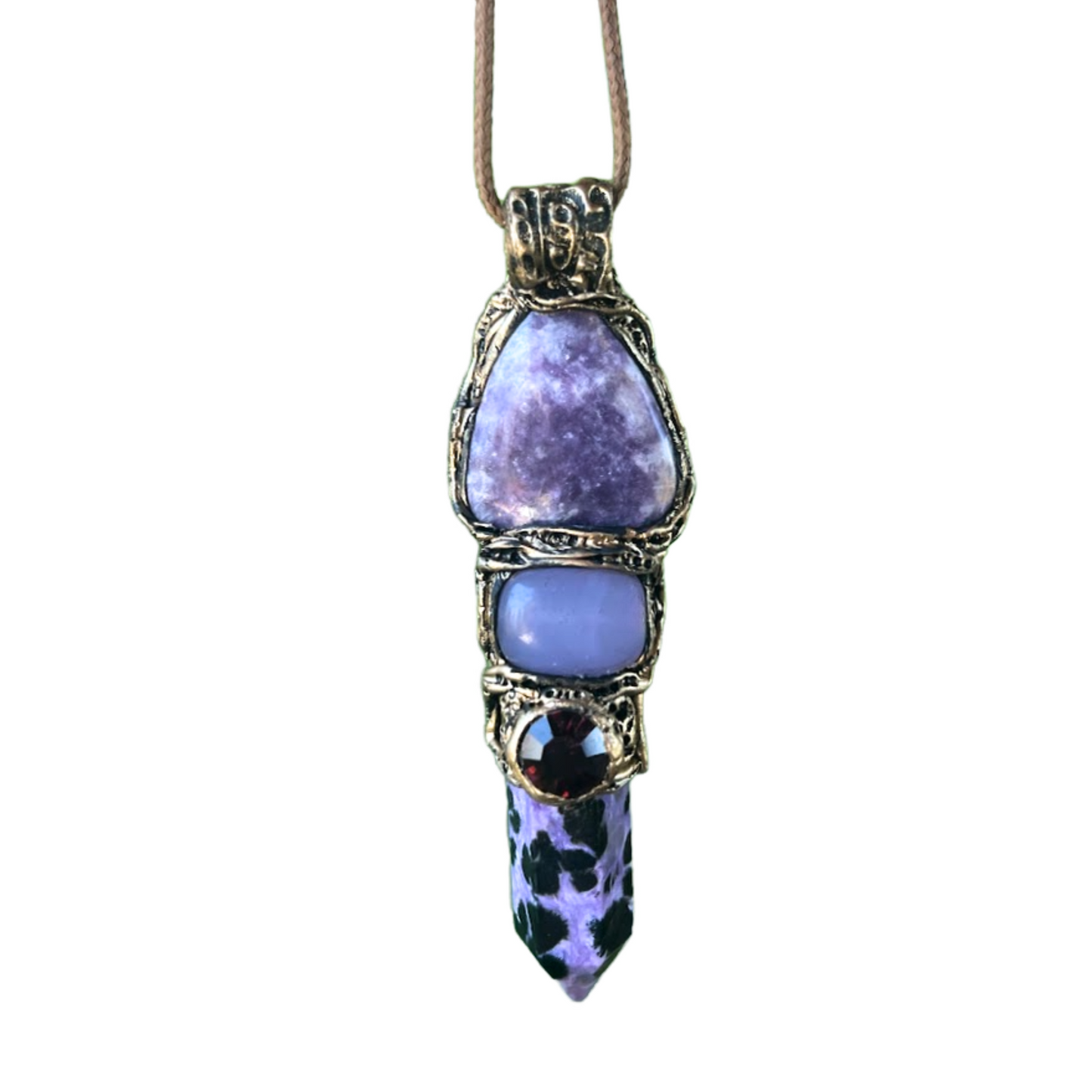 Purple Crystal Pendant - Lepidolite, Charoite, Chalcedony Gemstone Necklace