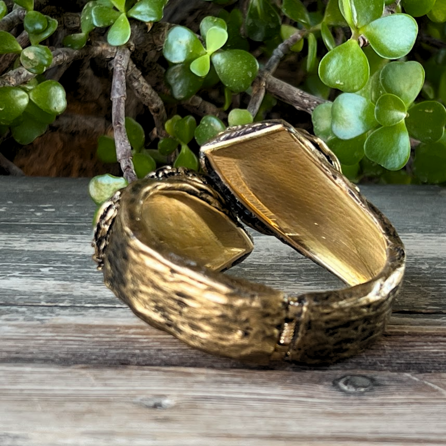 Green Stone Chunky Bracelet with Serpentine and Aventurine - Hinged Cuff