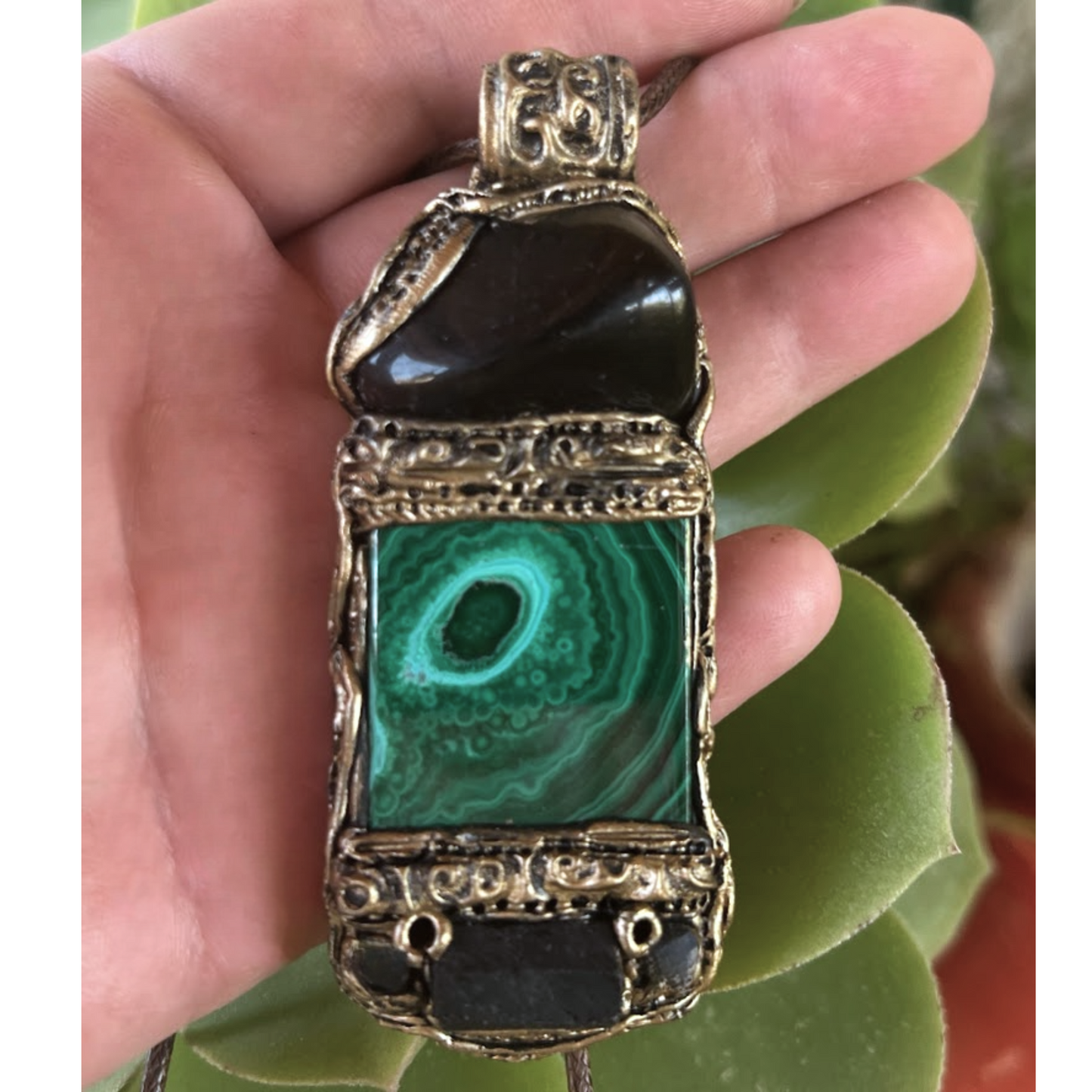 Malachite Black Tourmaline Obsidian Necklace for Empath Protection