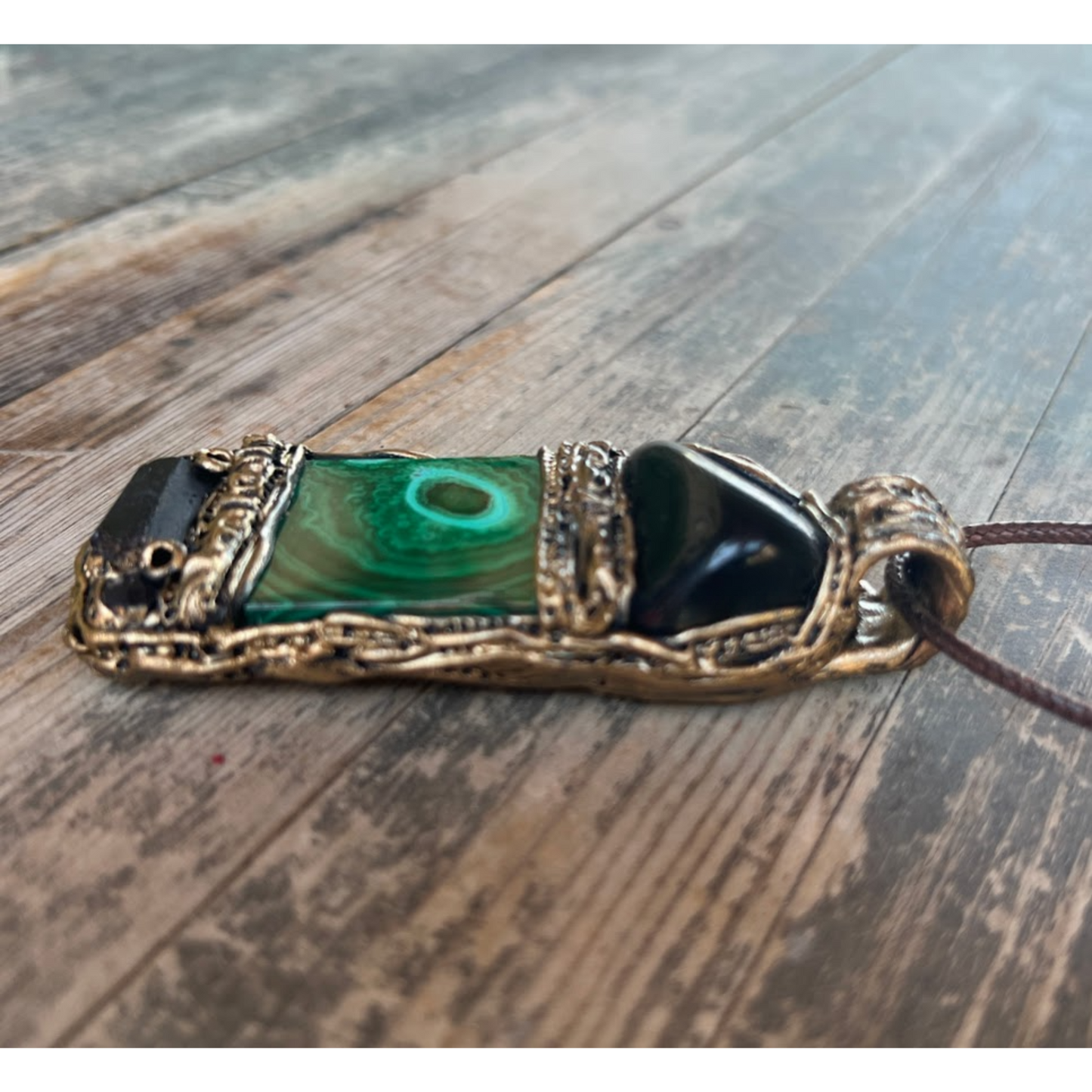 Malachite Black Tourmaline Obsidian Necklace for Empath Protection