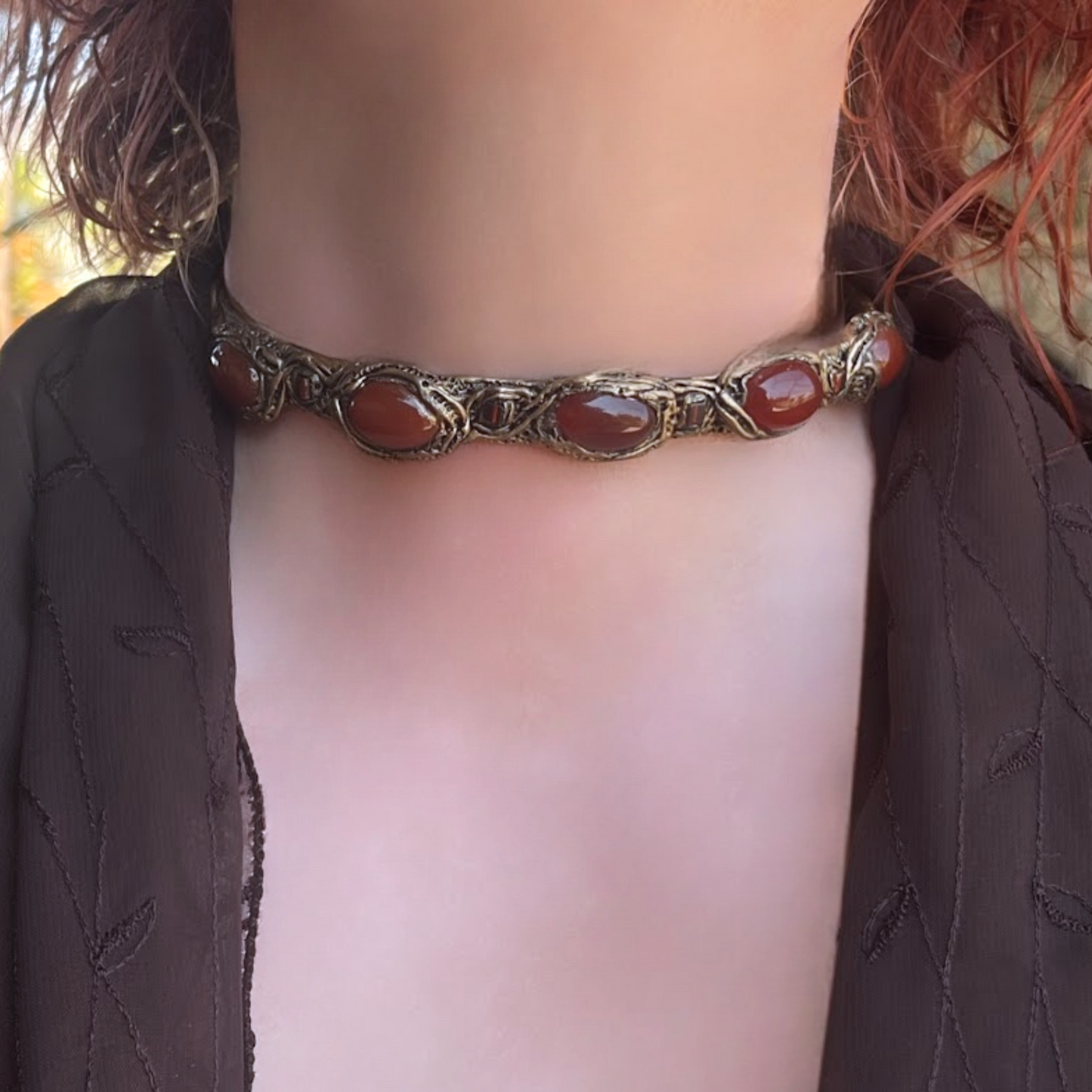 Carnelian Choker Gemstone Necklace - Statement Crystal Jewelry