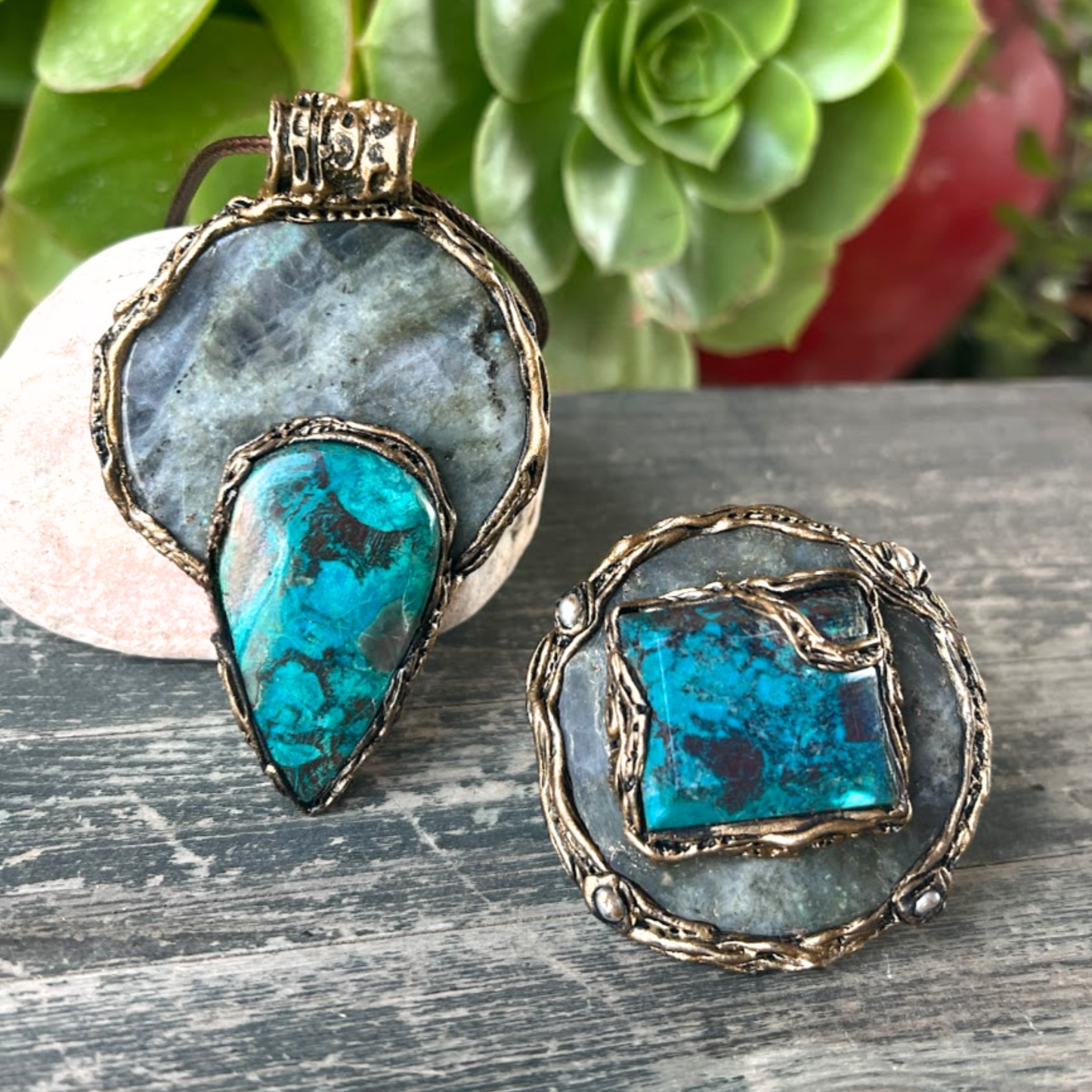 Statement Large Crystal Pendant - Labradorite & Chrysocolla Necklace