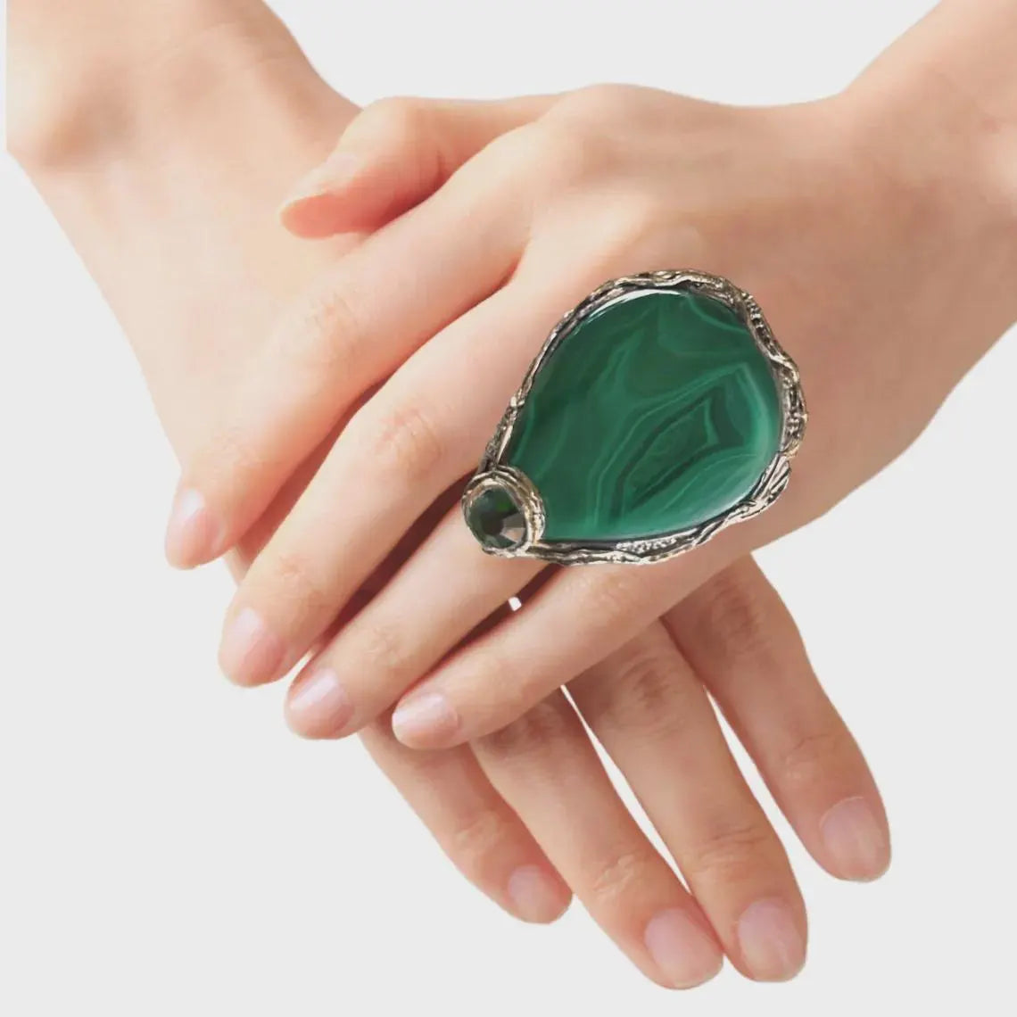 Malachite & Jade Green Earrings, Gemstone Statement Clip On