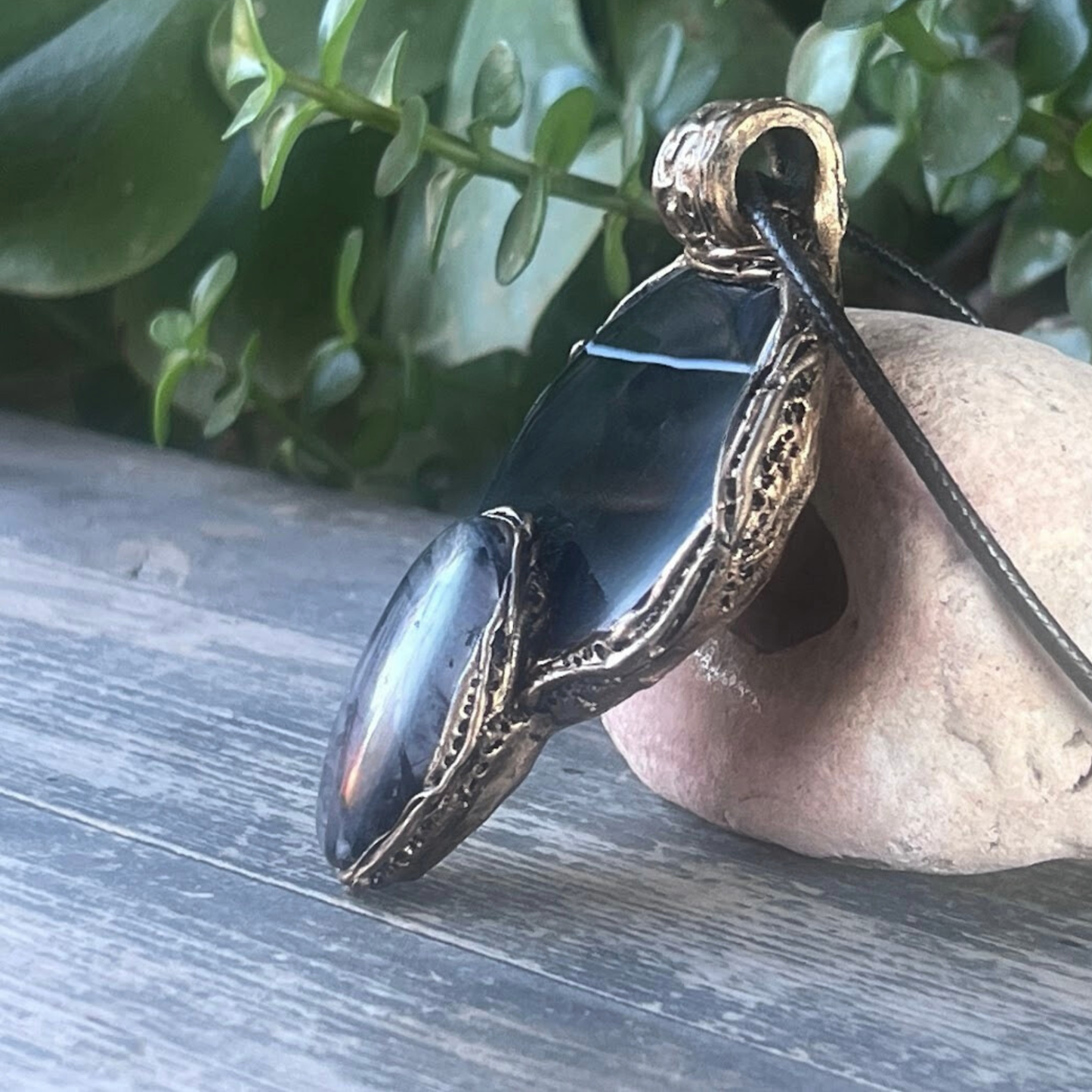 Tourmaline Quartz & Onyx Crystal Amulet - Empath Protection Necklace