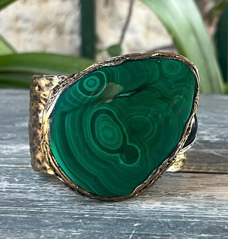 Malachite Large Cuff Bracelet - Chunky Green Gemstone Jewelry