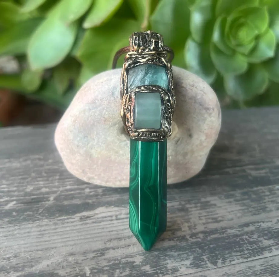 Malachite & Jade Green Earrings, Gemstone Statement Clip On