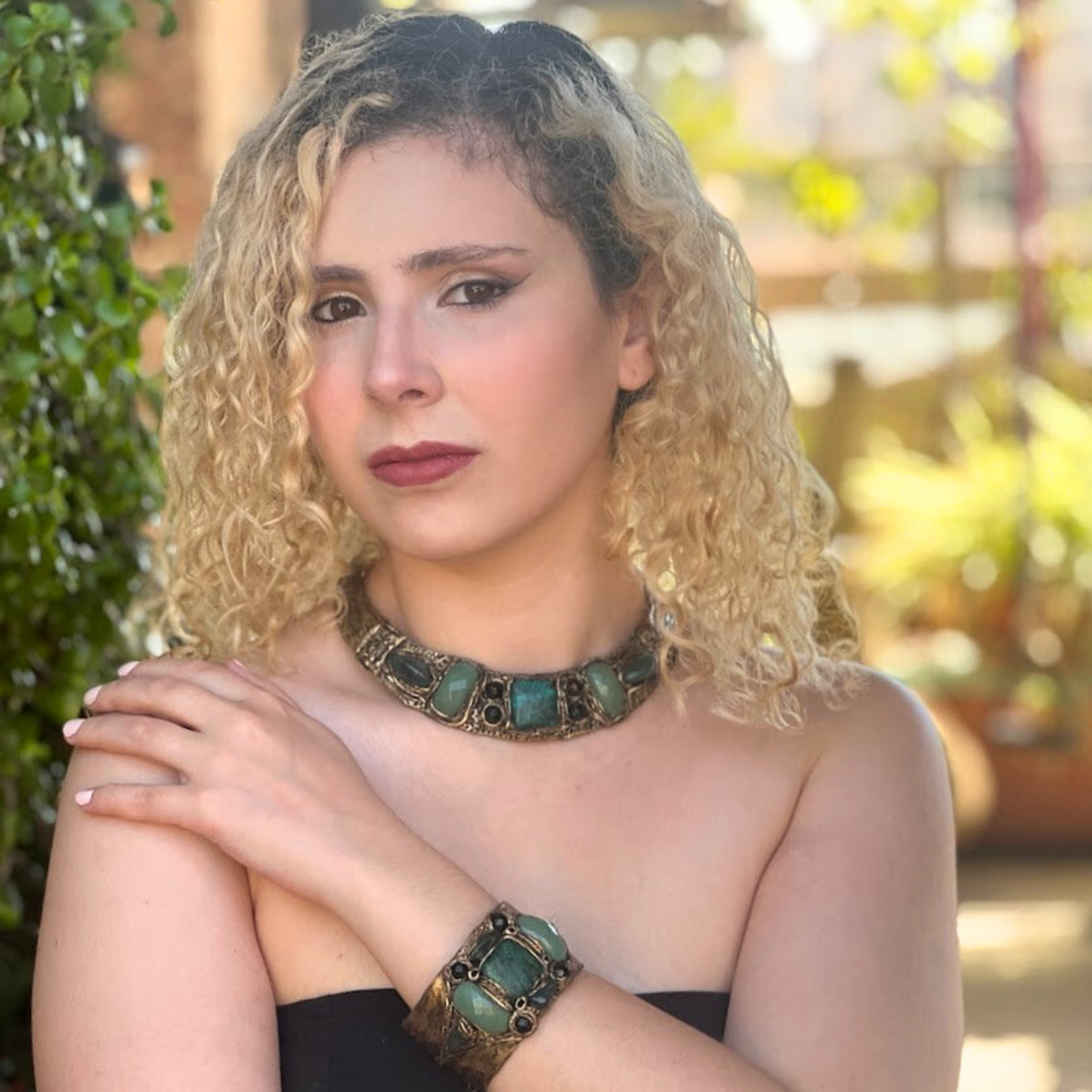 Chunky Green Choker Collar Necklace with Aventurine, Bloodstone & Chrysocolla