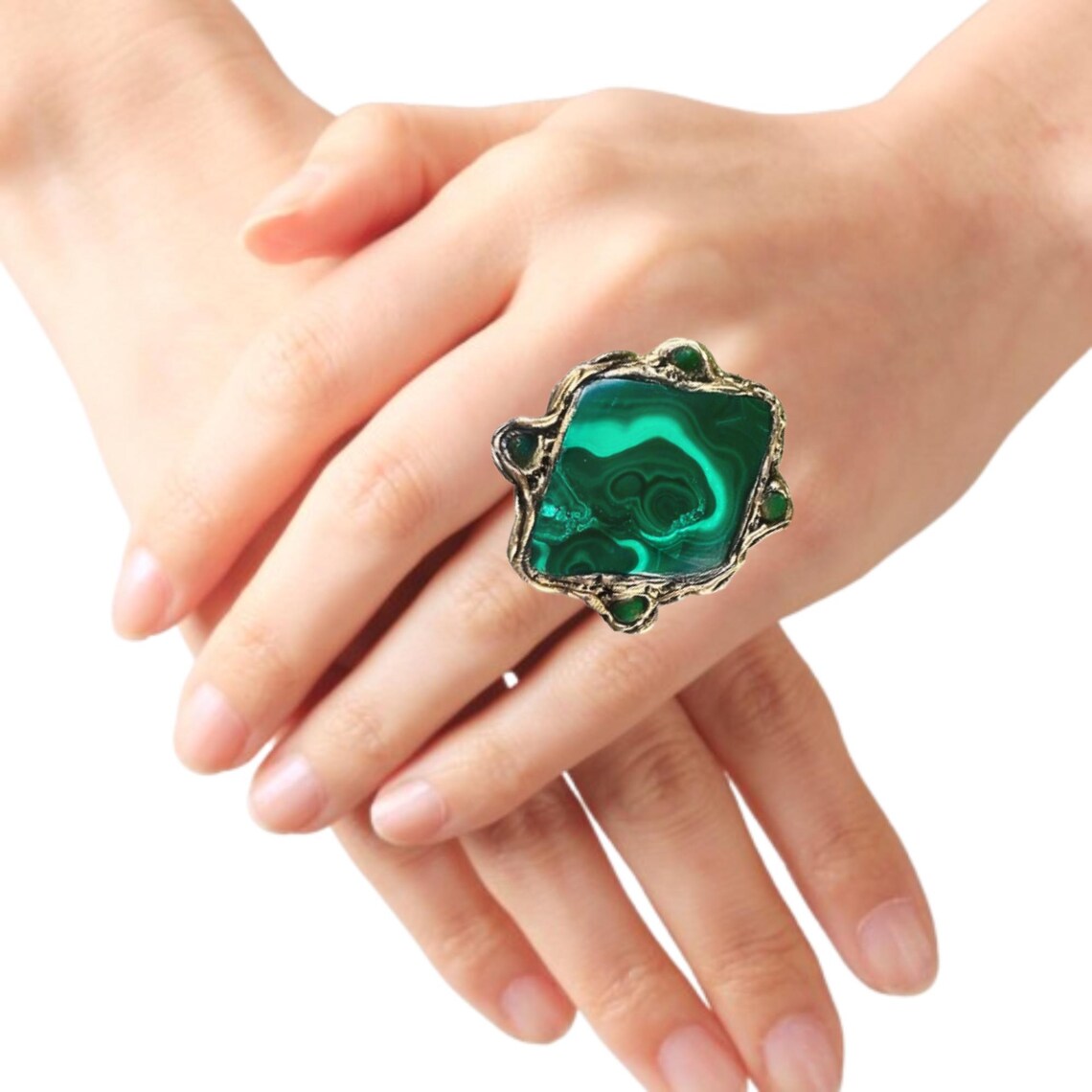 Malachite & Jade Green Earrings, Gemstone Statement Clip On