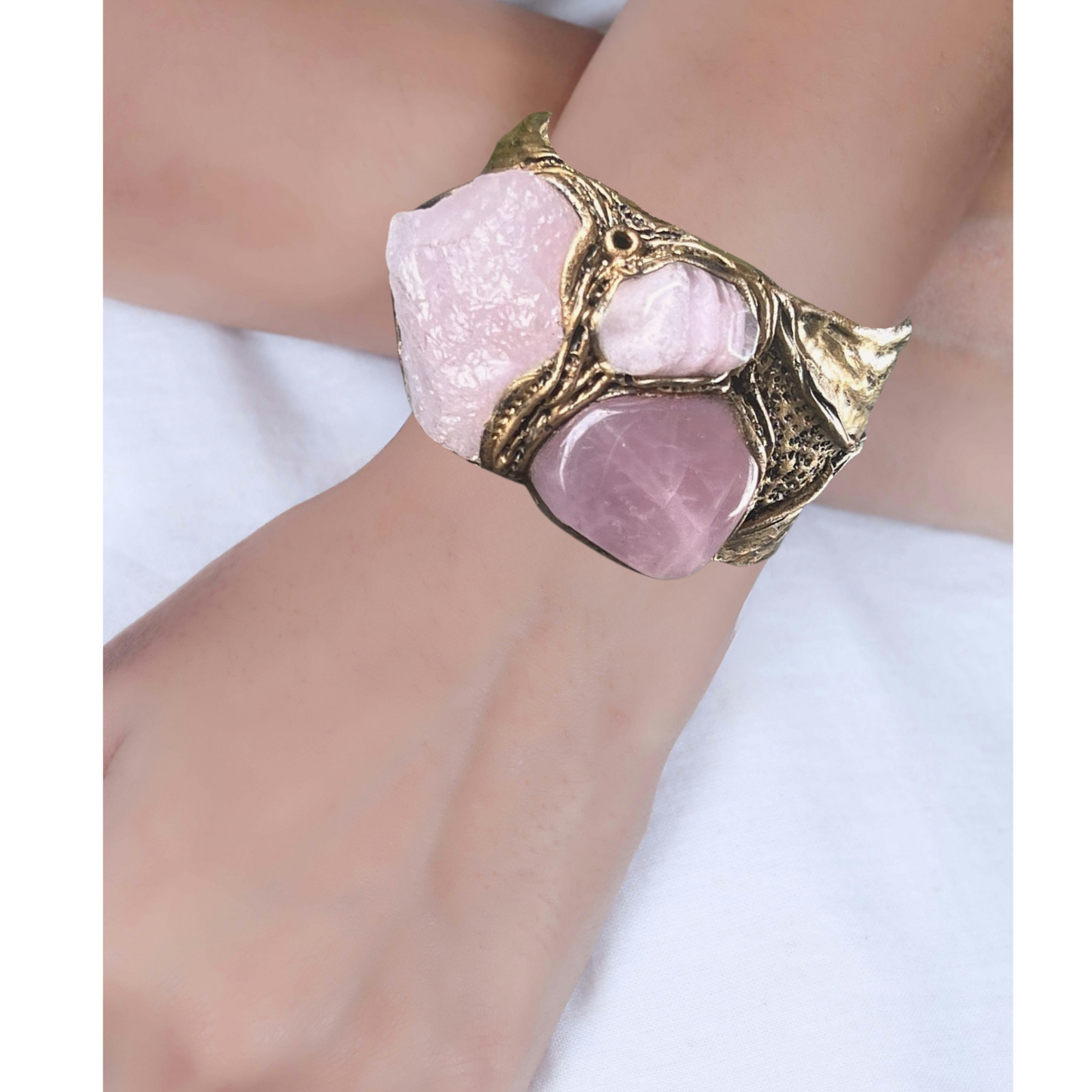Rose Quartz Chunky Choker Collar Necklace - Statement Gemstone Jewelry