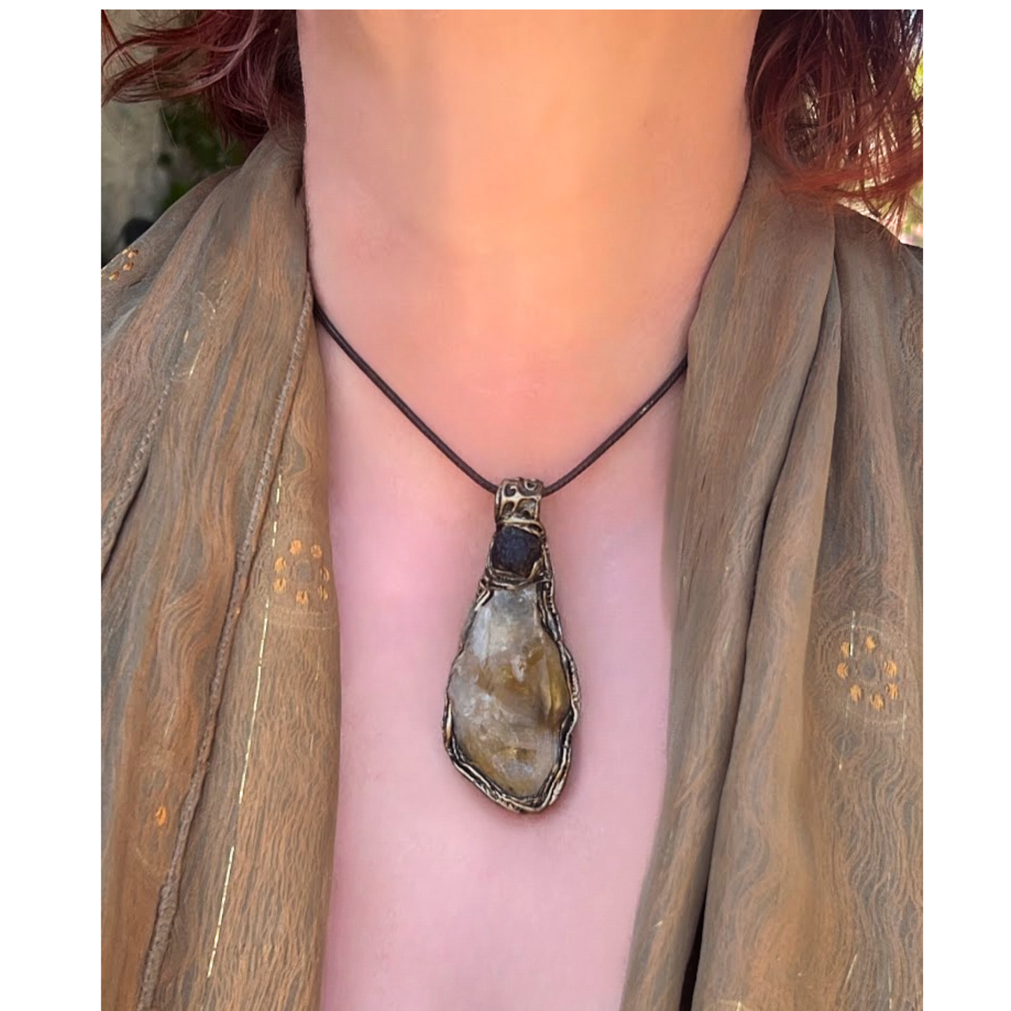 Statement Citrine Pendant Necklace - Bold Gemstone Chunky Jewelry