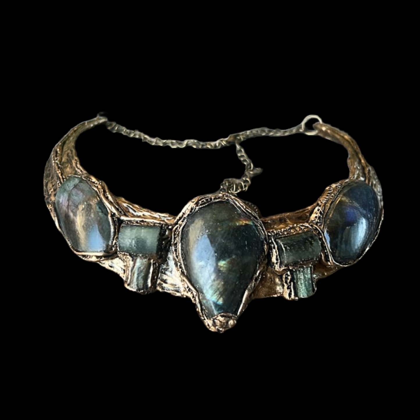 Labradorite and Prehnite Chunky Collar Necklace, Statement Green Stone Choker