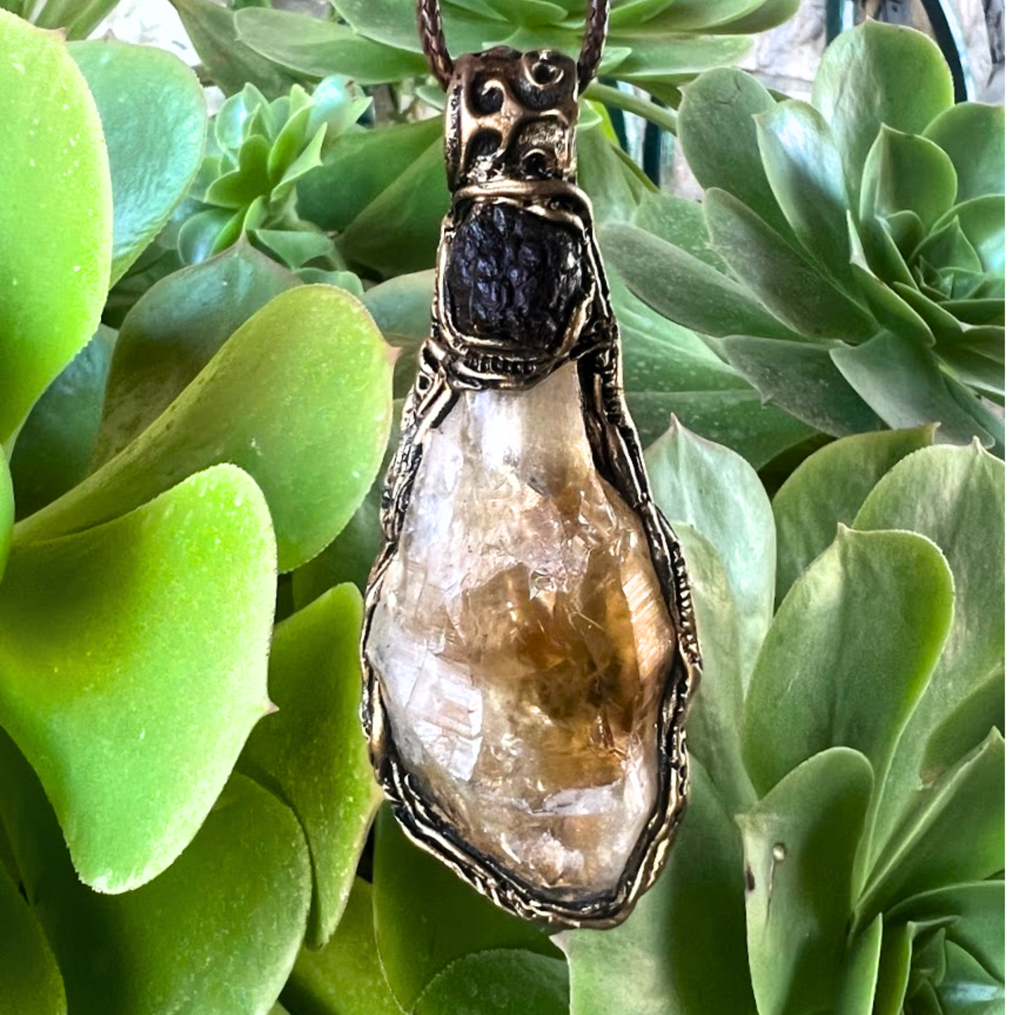 Statement Citrine Pendant Necklace - Bold Gemstone Chunky Jewelry
