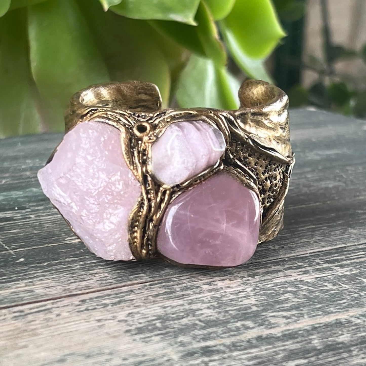 Chunky Rose Quartz Ring, Boho Statement Cocktail Ring
