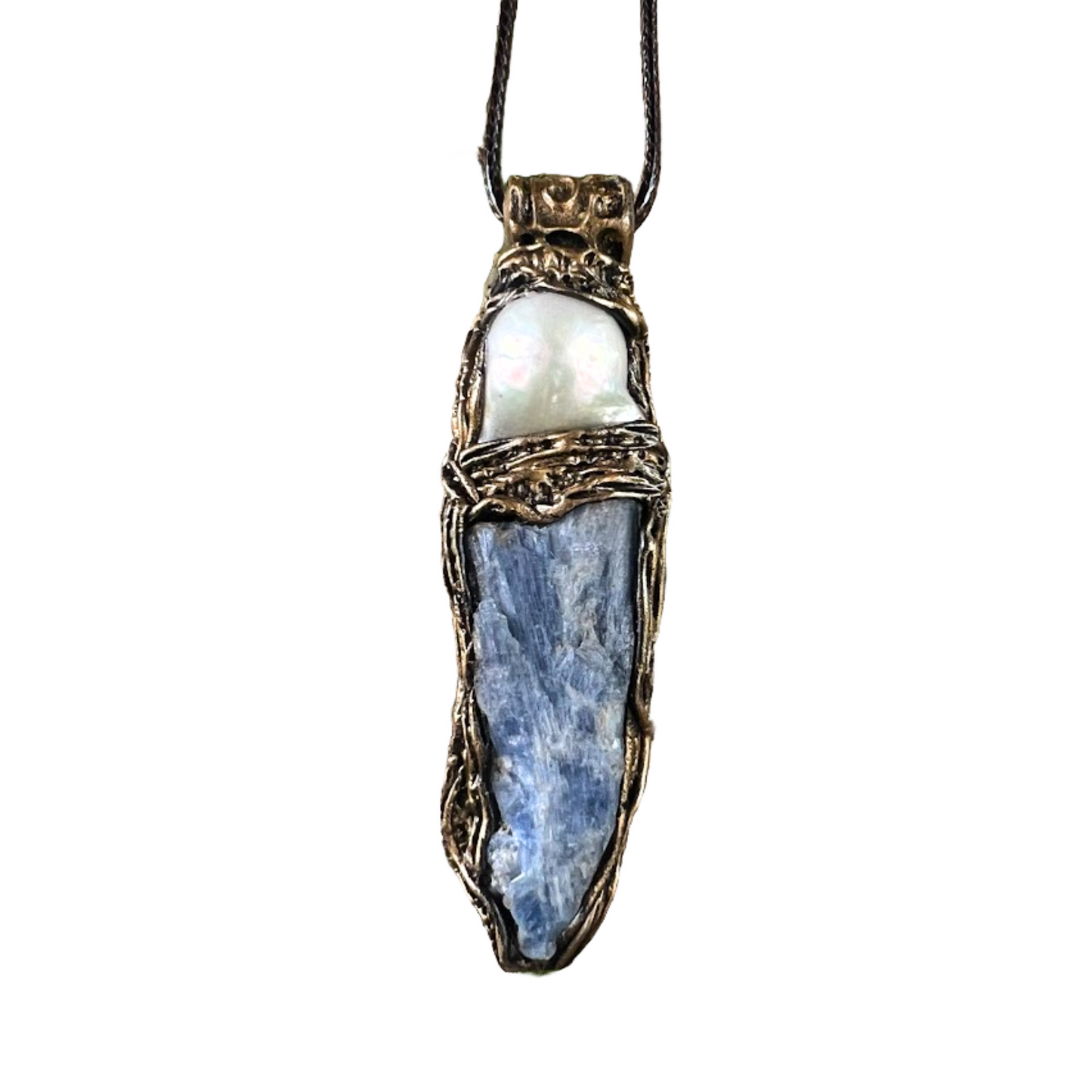 Blue Kyanite and Baroque Pearl Necklace – Calming Crystal Jewelry