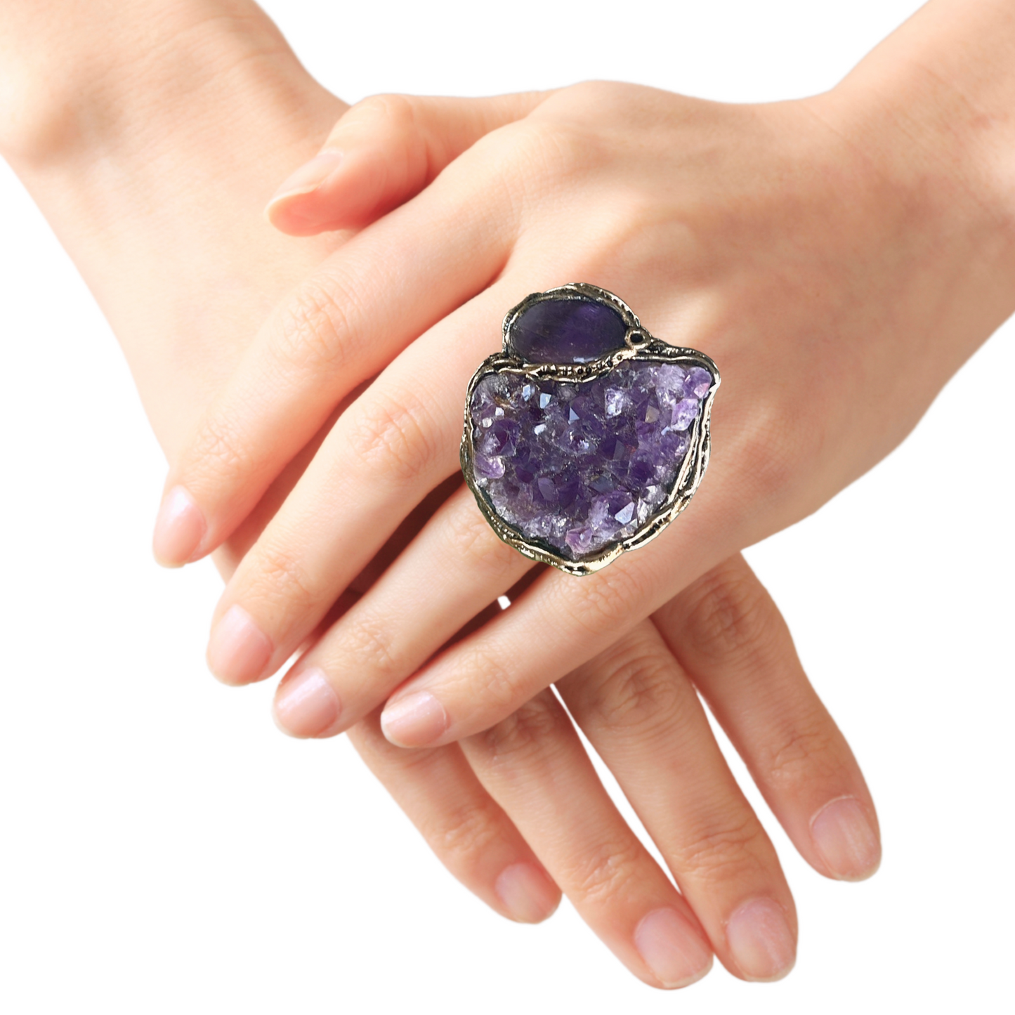 Chunky Amethyst Geode Ring - Statement Crystal Jewelry