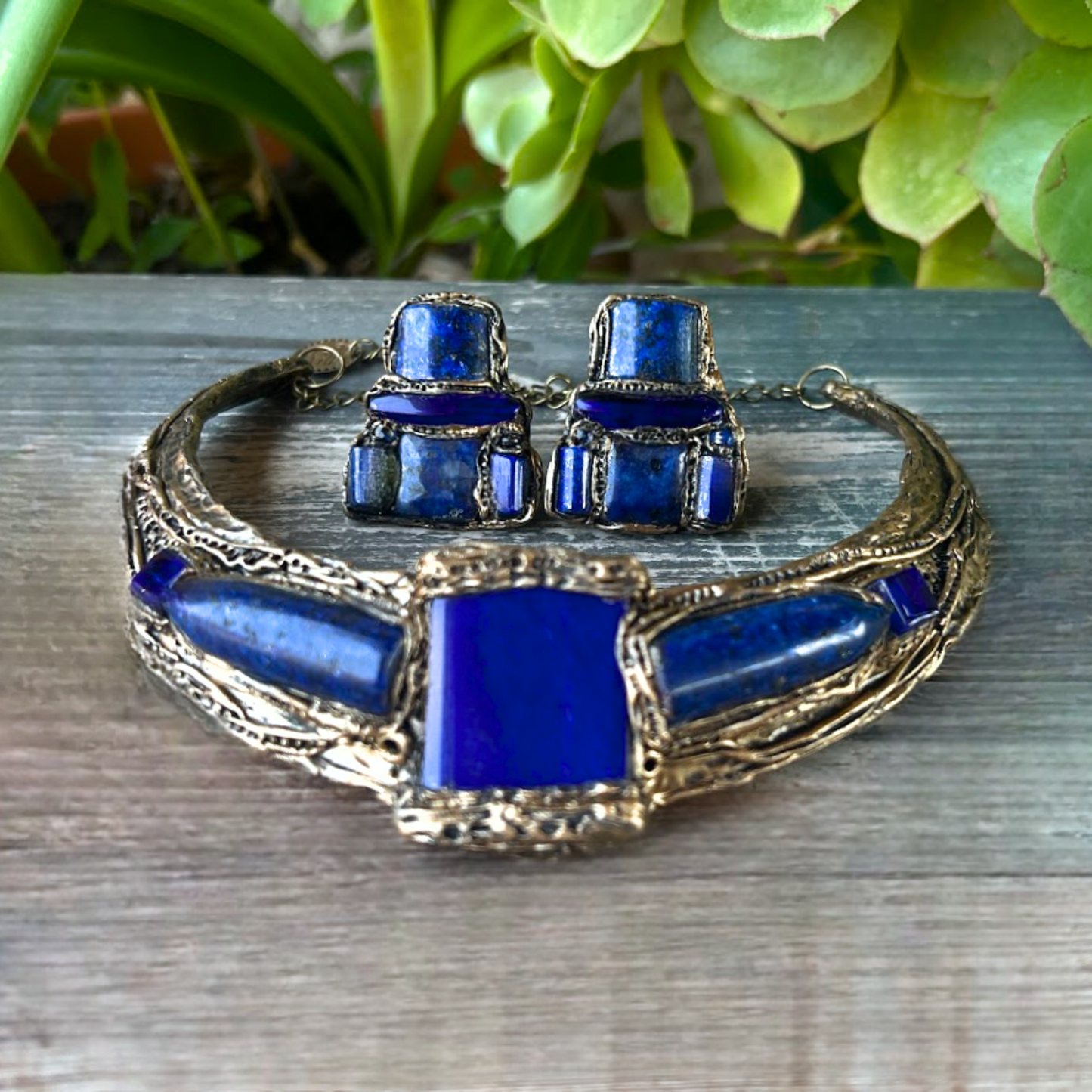 Lapis Lazuli Chunky Boho Necklace - Blue Crystal Statement Jewelry, Unique Gift for Her