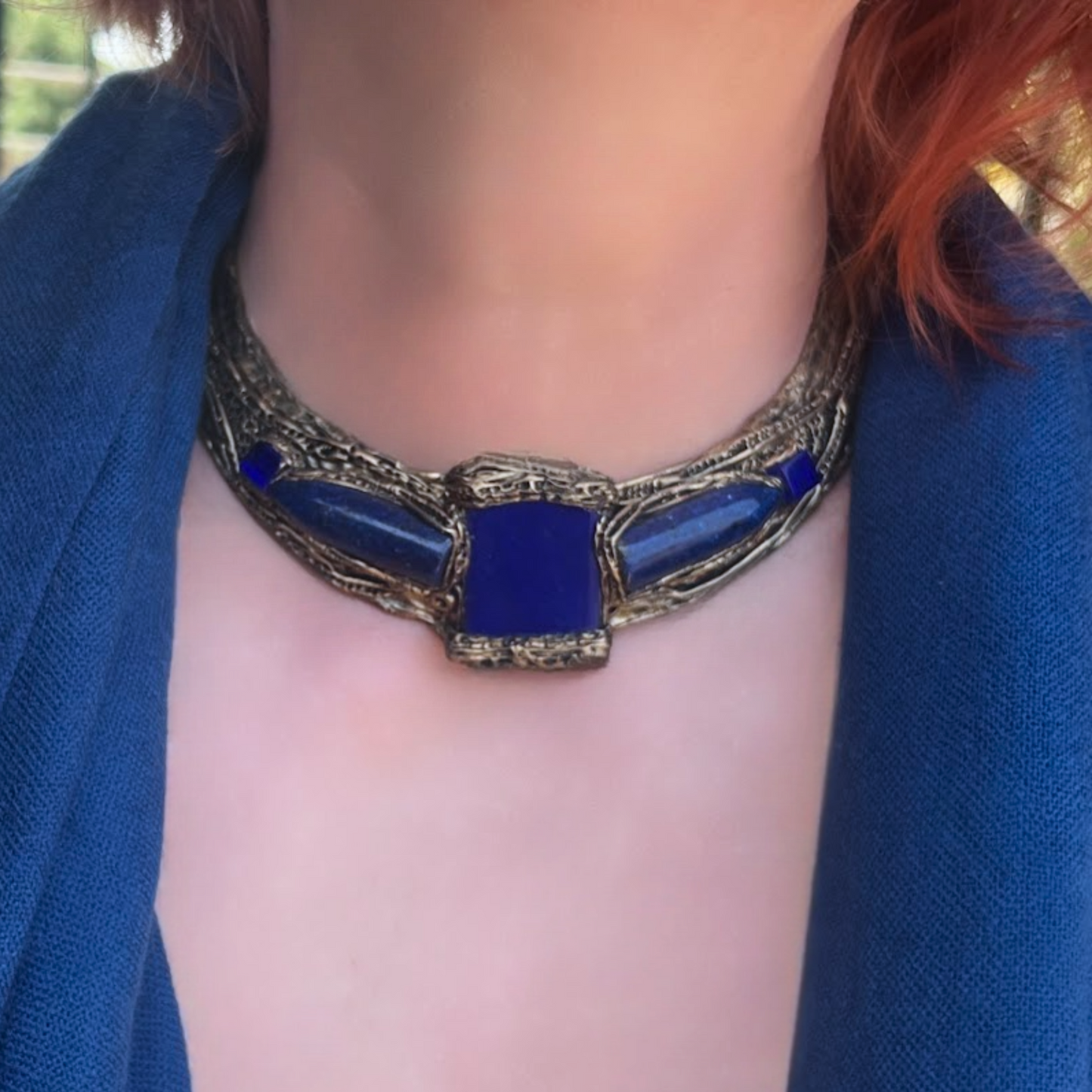 Lapis Lazuli Gemstone Cuff Bracelet - Boho Unique Statement Blue
