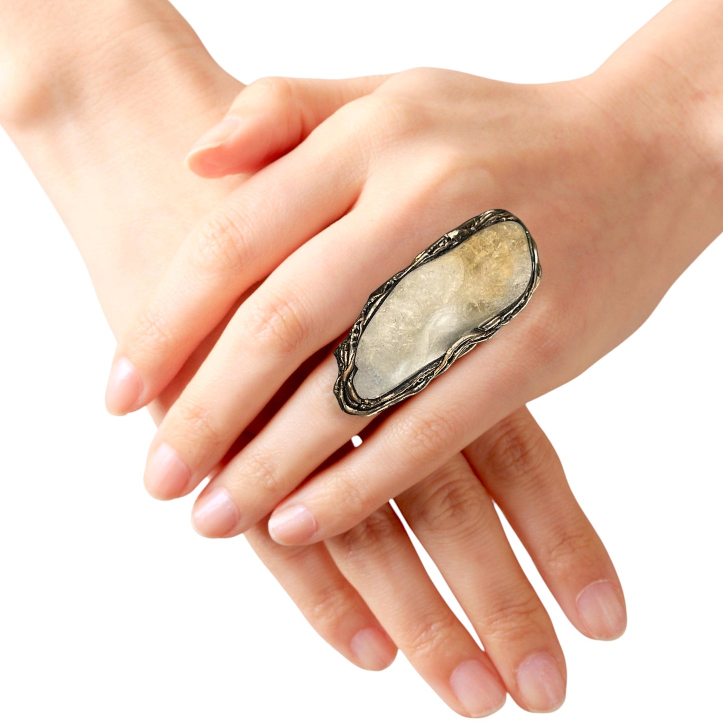 Chunky Citrine Crystal Ring for Prosperity