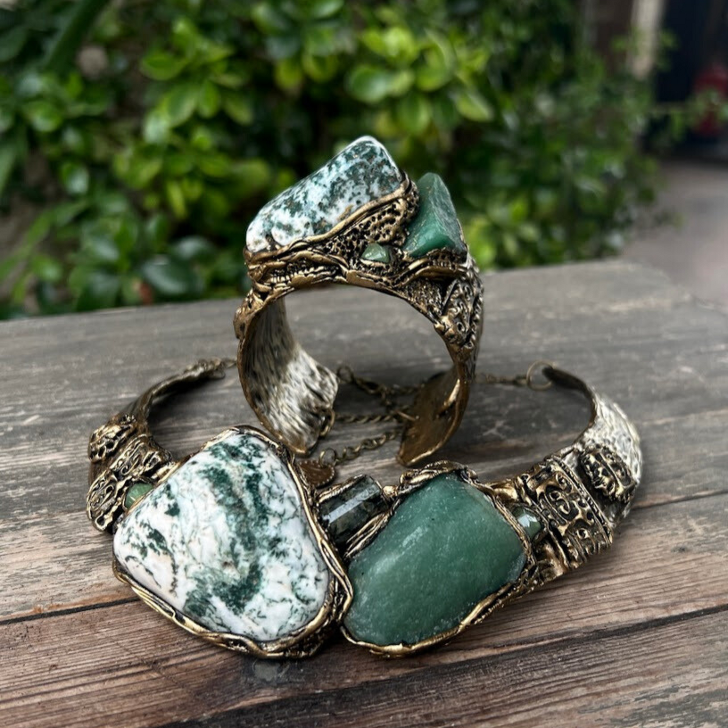 Aventurine and Tree Agate Chunky Necklace – Green Stone Statement Choker